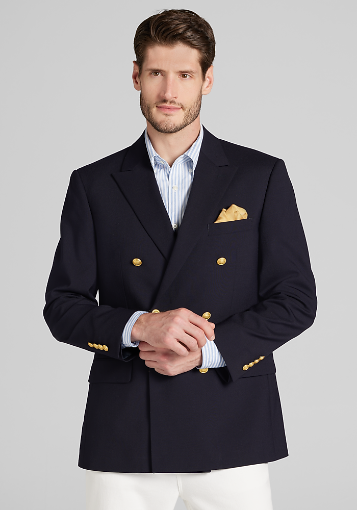 Jos. A. Bank Tailored Fit Comfort Stretch Double-Breasted Blazer (Navy-75)