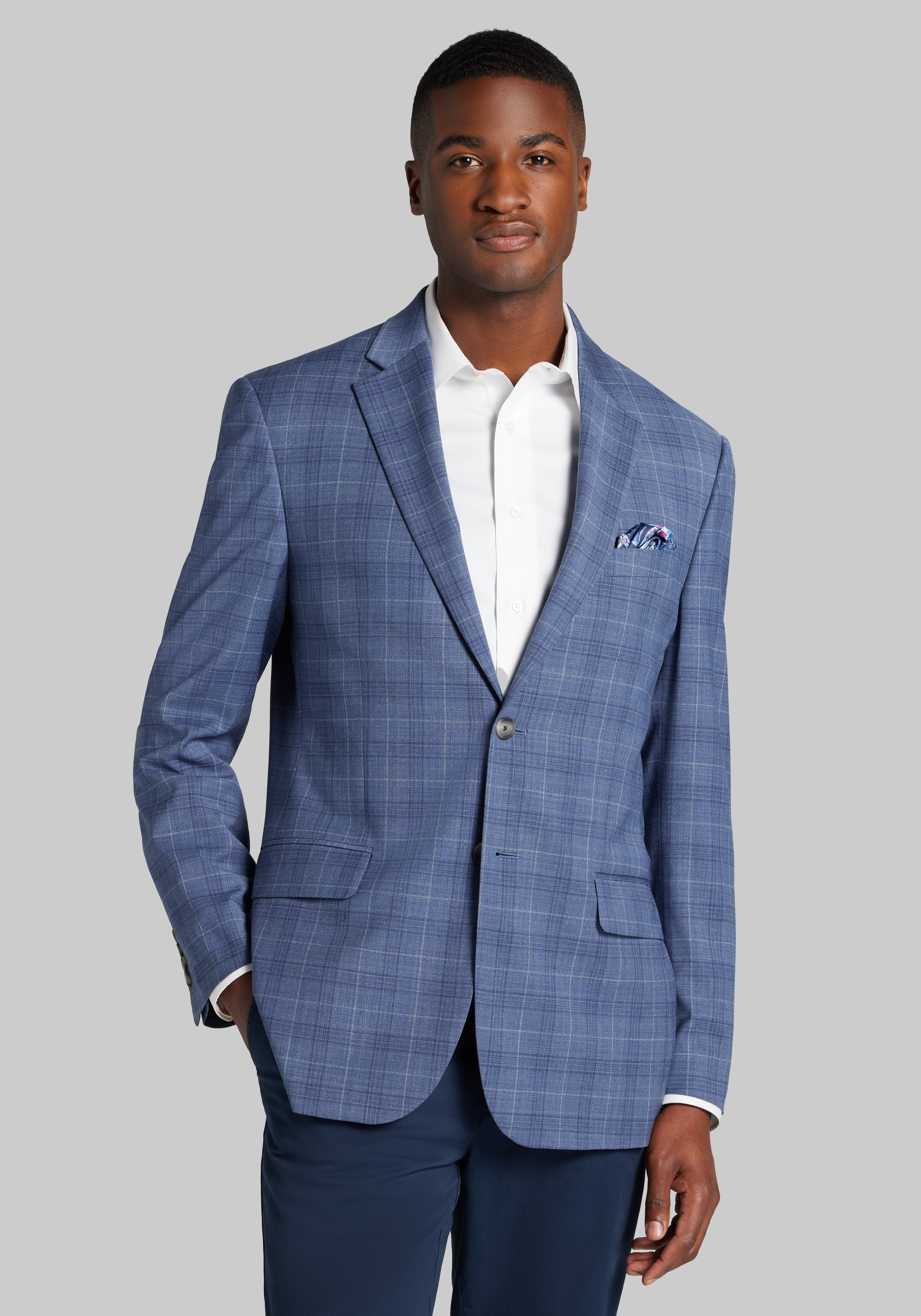 Men's FLYOUT_CATEGORY, Traveler&reg; COOL<i>MOTION</i> Tailored Fit Windowpane Sportcoat - Big & Tall - Jos A Bank