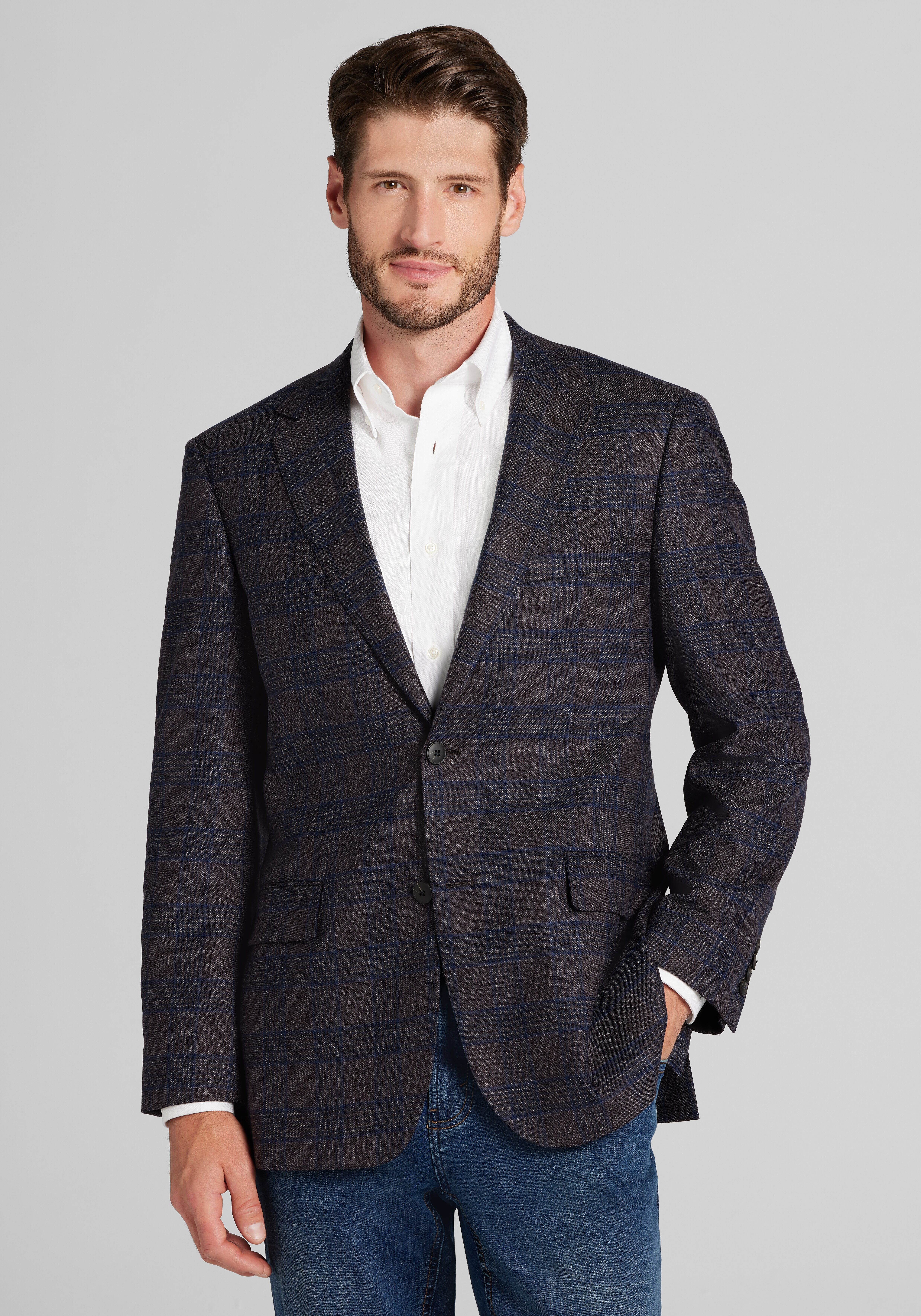 Men's New!, Traveler&reg; COOL<i>MOTION</i> Tailored Fit Plaid Sportcoat - Jos A Bank