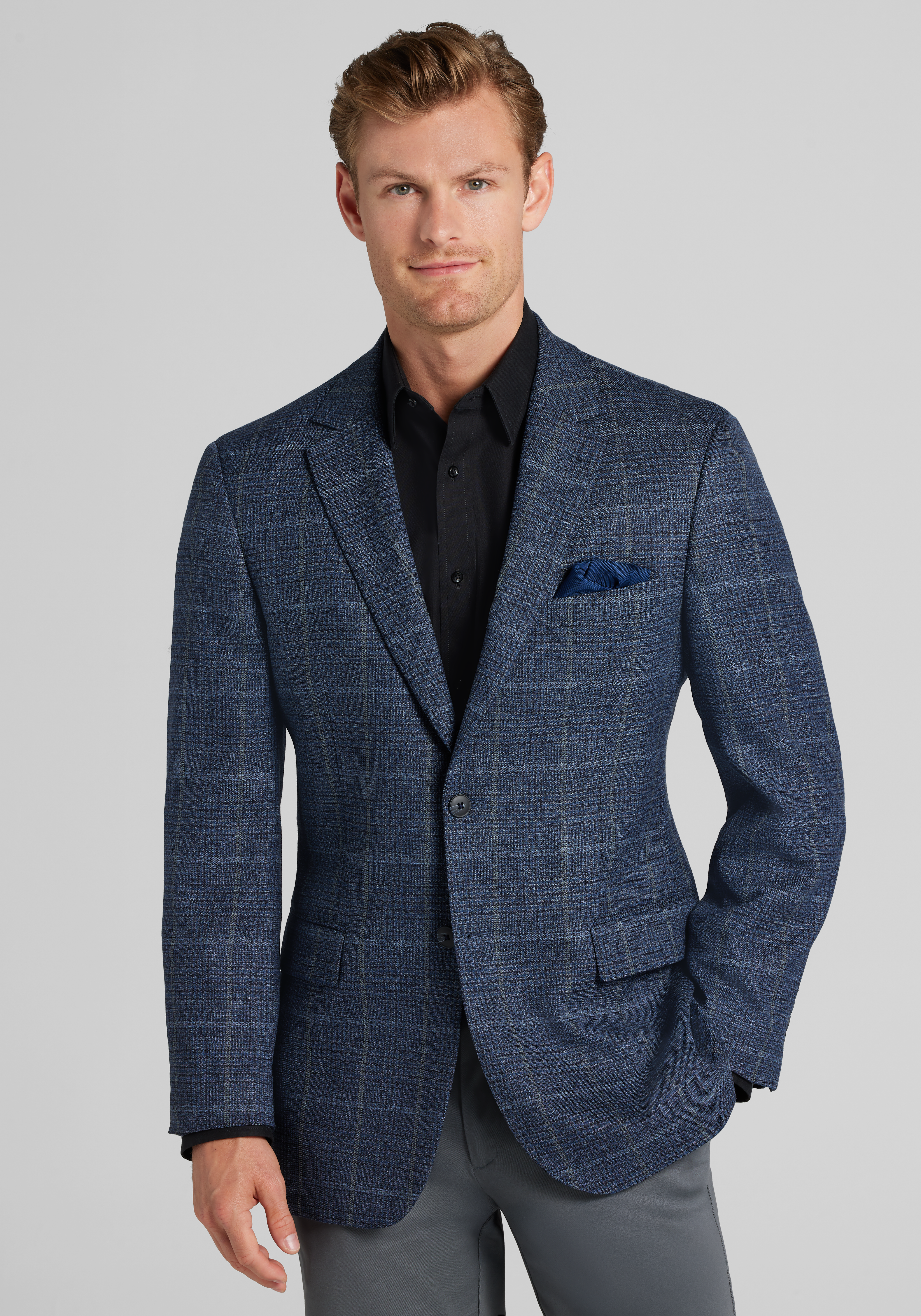 Men's FLYOUT_CATEGORY, Traveler&reg; COOL<i>MOTION</i> Tailored Fit Plaid Sportcoat - Big & Tall - Jos A Bank