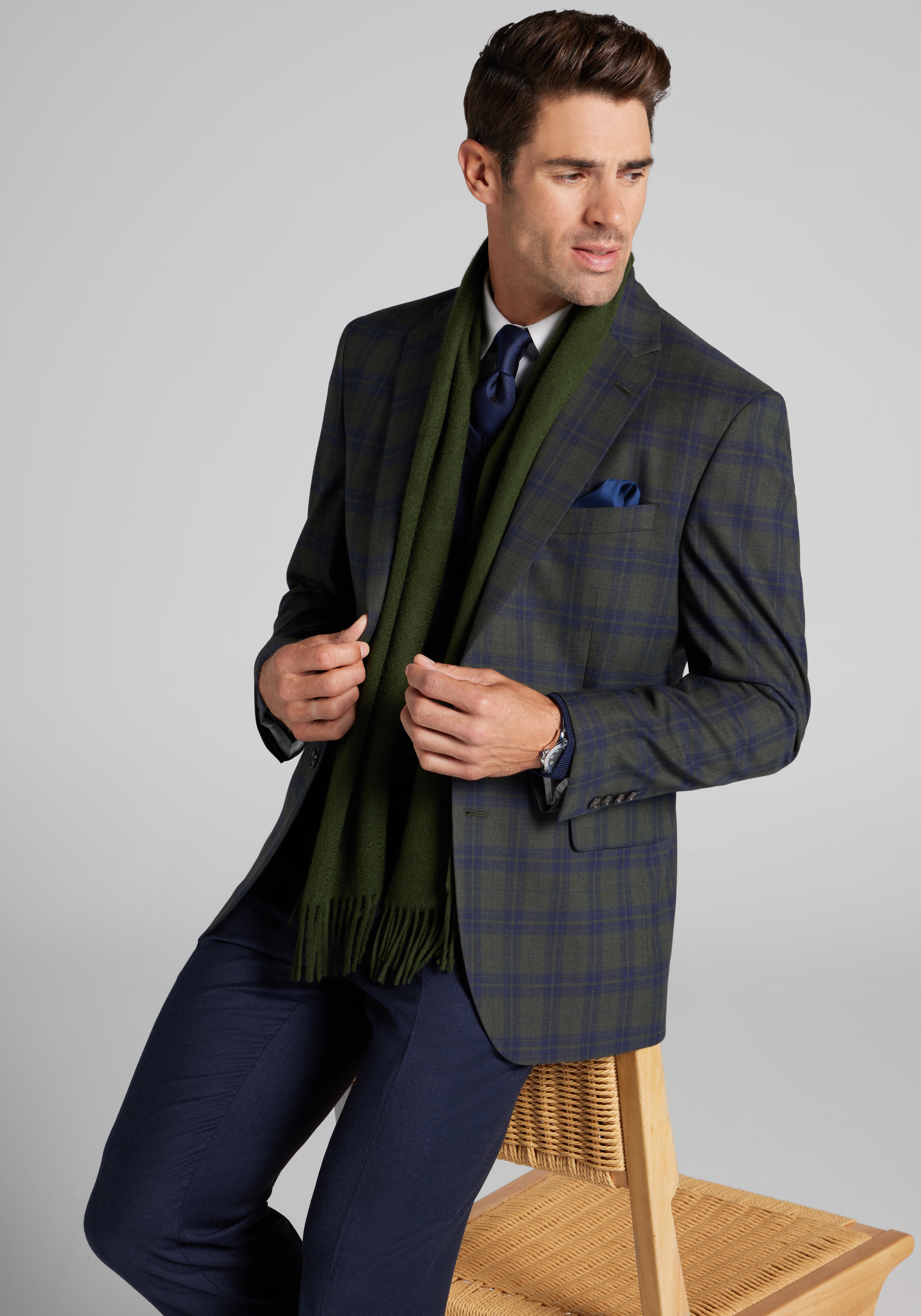 Jos. A. Bank Tailored Fit Plaid Comfort Stretch Sportcoat