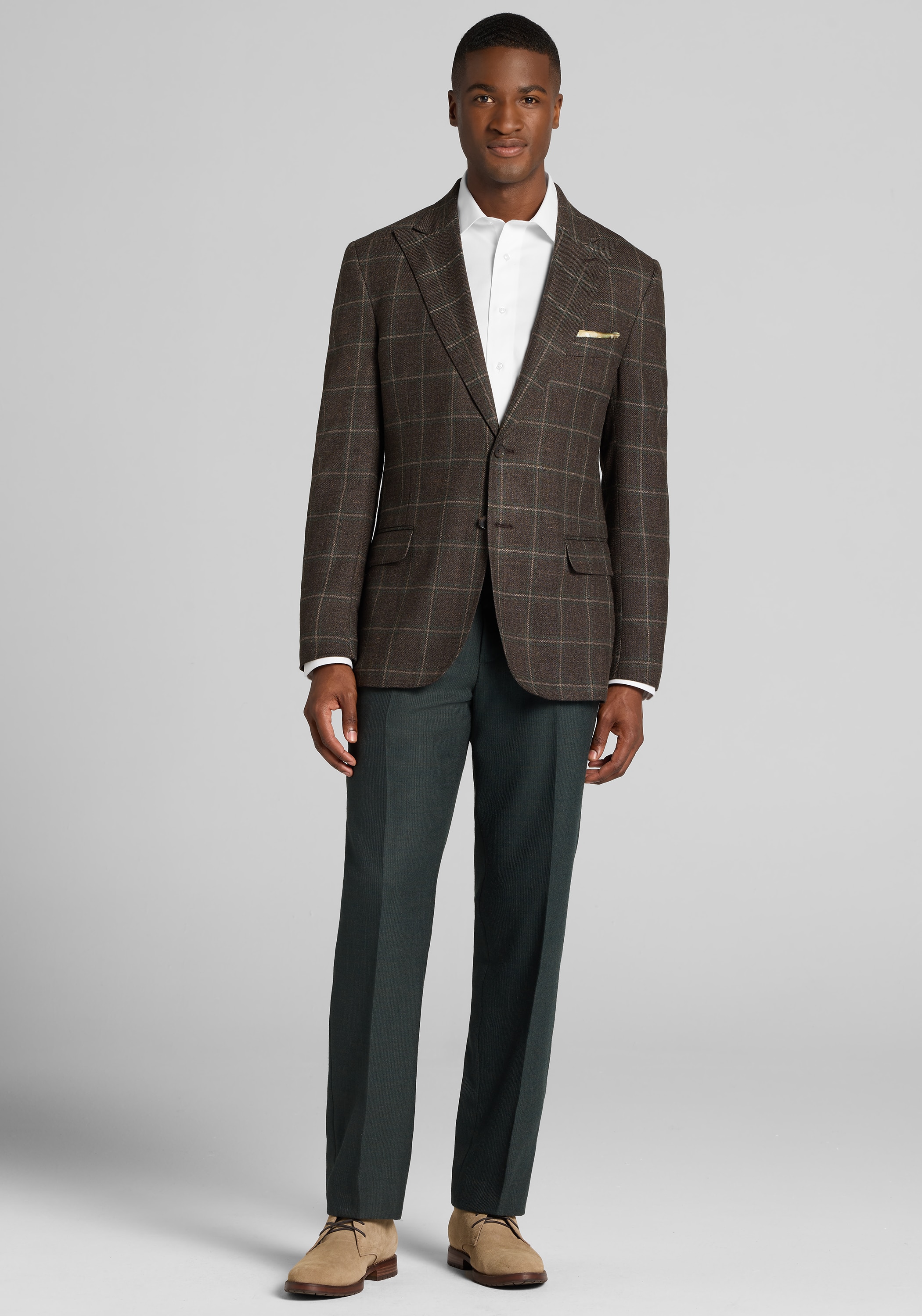 Reserve Collection Tailored Fit Wool Silk Windowpane Sportcoat
