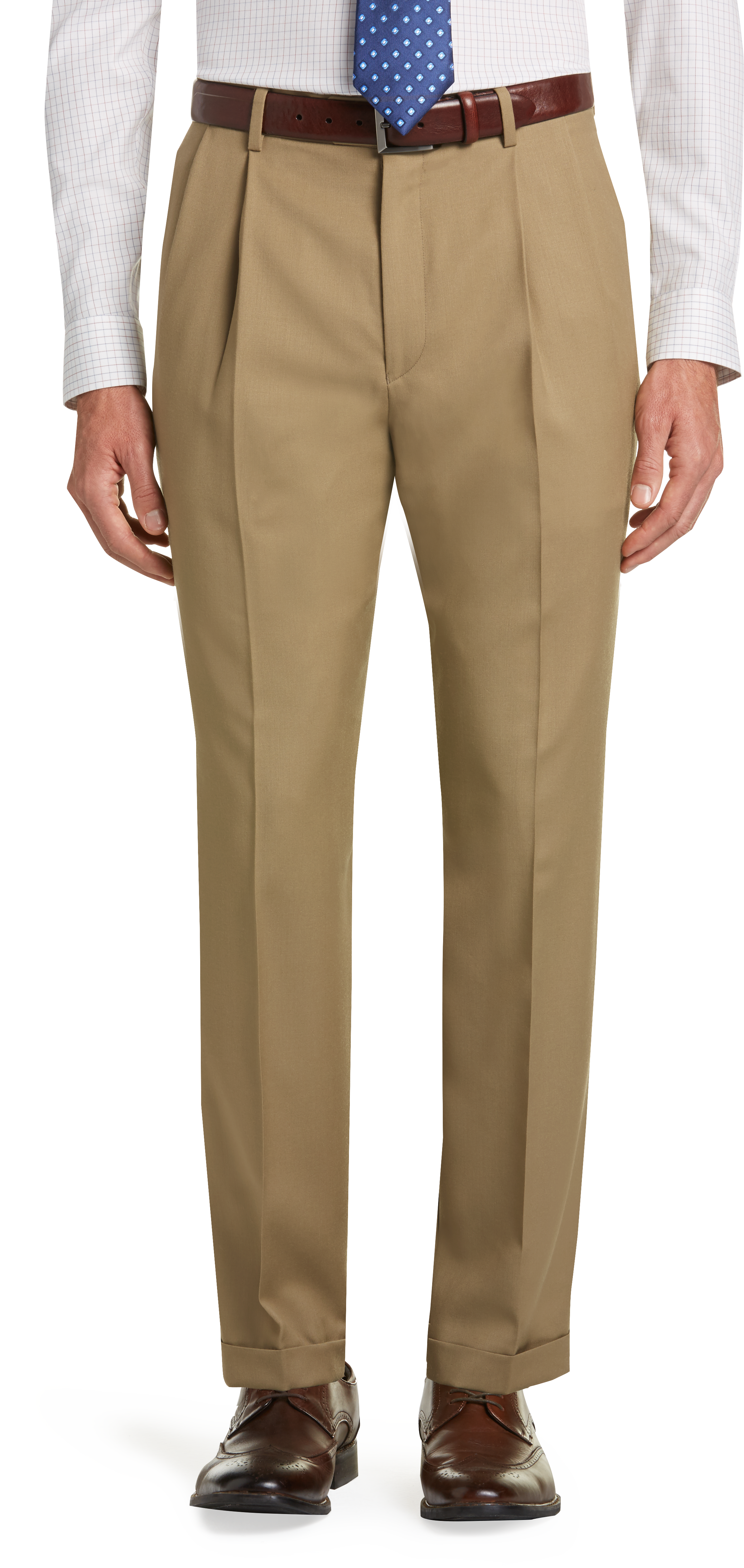 pleated tan pants