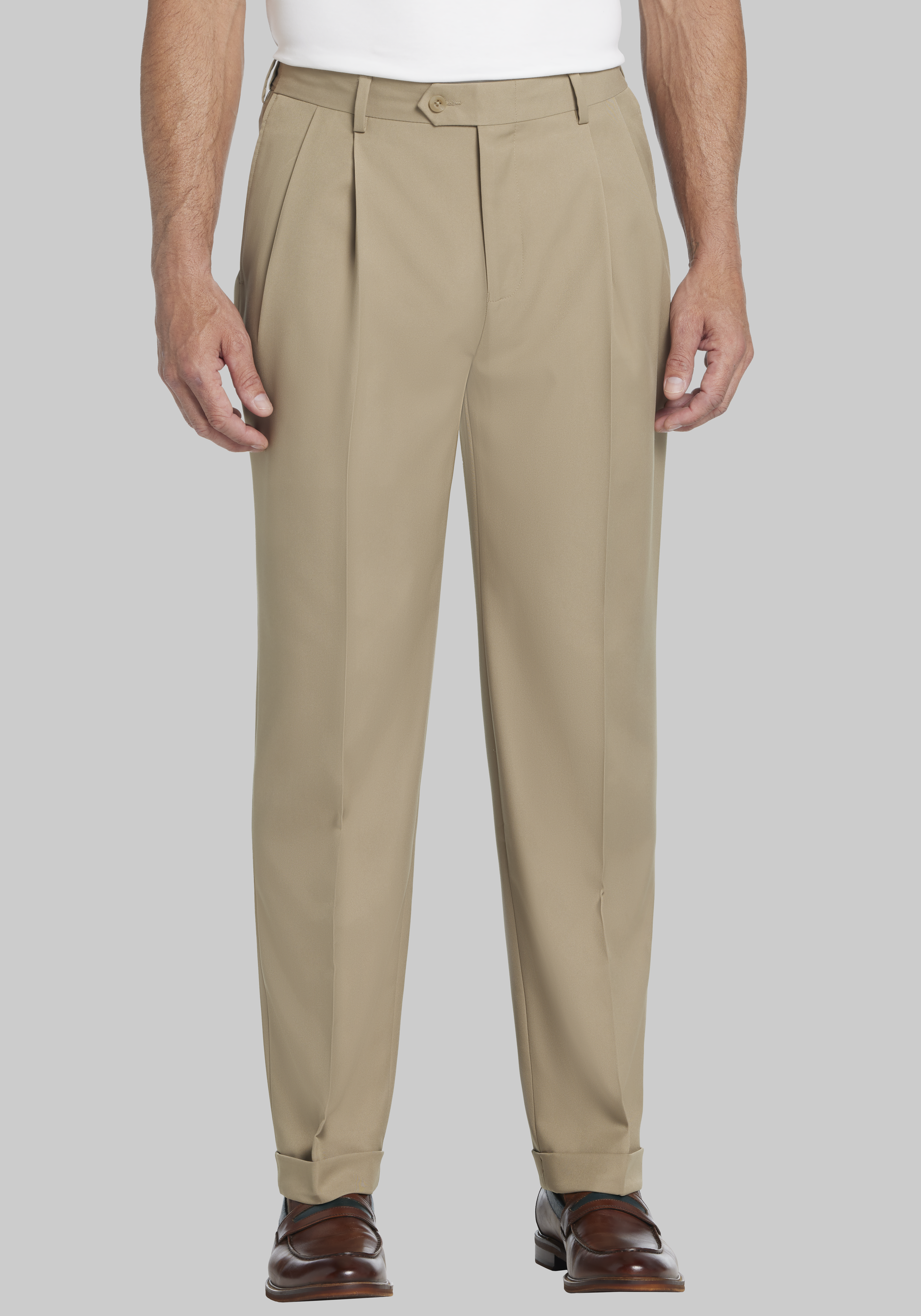Men's Pants, Traveler&reg; Performance Extended Waistband Pleated Refined Chinos - Jos A Bank