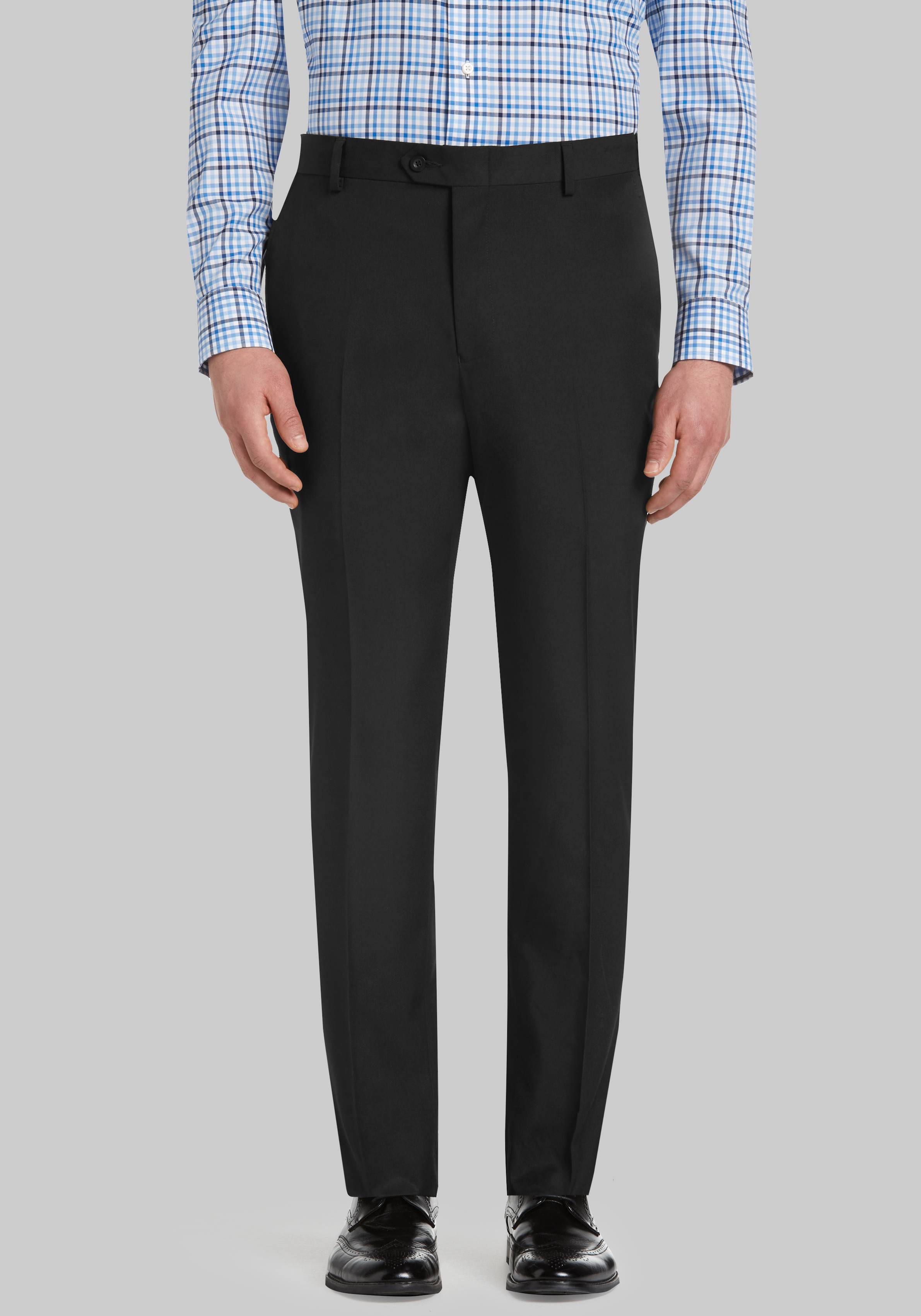 RYRJJ Men's Classic-Fit Dress Pants Slim Wrinkle-Resistant Flat