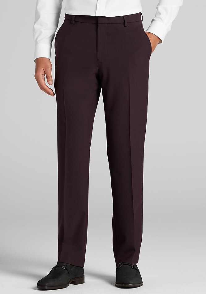 slim fit dress slacks Maroon Elegant Office Wear Shirt for Men main image 1