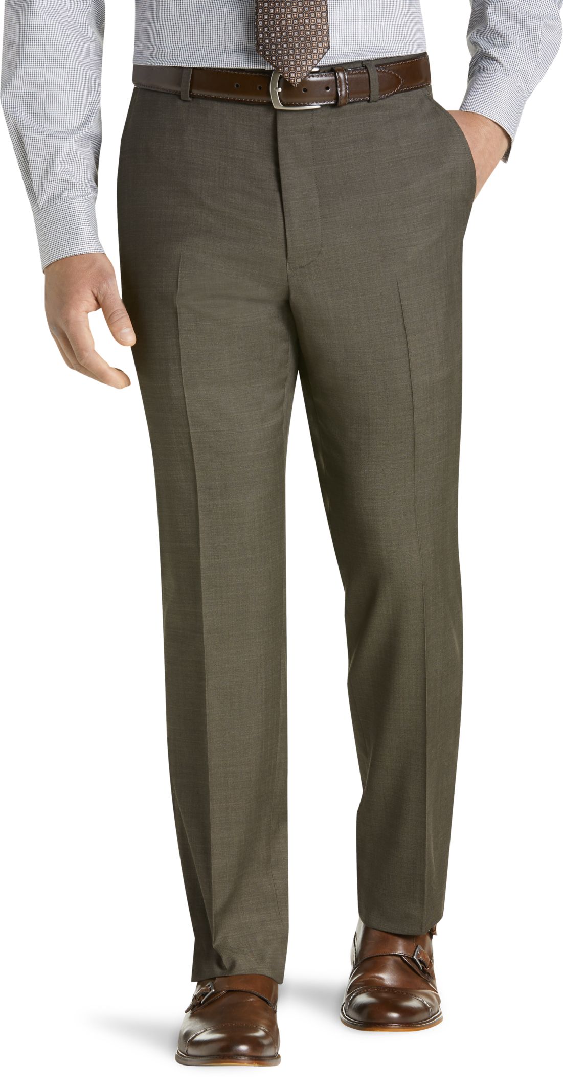 Checked Flat-Front Trousers with Insert Pockets