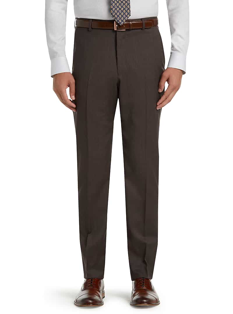 Jos. A. Bank Men's Executive Collection Tailored Fit Flat Front Dress Pants, Size 35 Regular (Dark Brown)