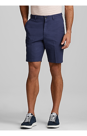 $89 New Jos A Bank JOSEPH ABBOUD Linen flat front shorts in solid Blue 34 W 