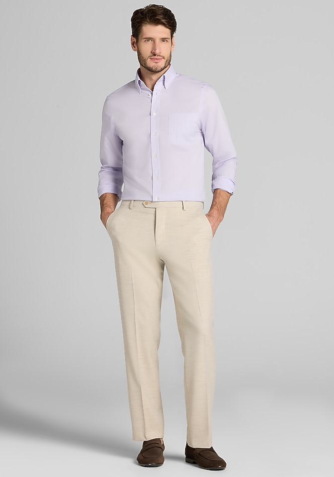 stretch fit dress pants Haggar 4-Way Stretch Dress Pants, Flat Front in Light Grey