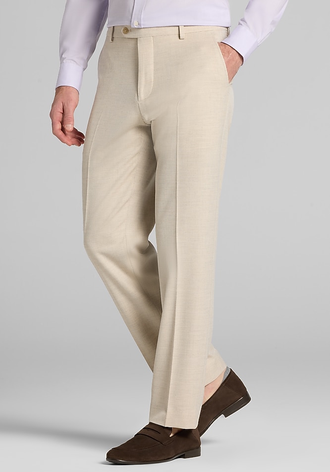 Men's Jos. A. Bank Tailored Fit Solid Textured Comfort Stretch Dress Pants at Jos. A. Bank, Light Tan, Size 40x32
