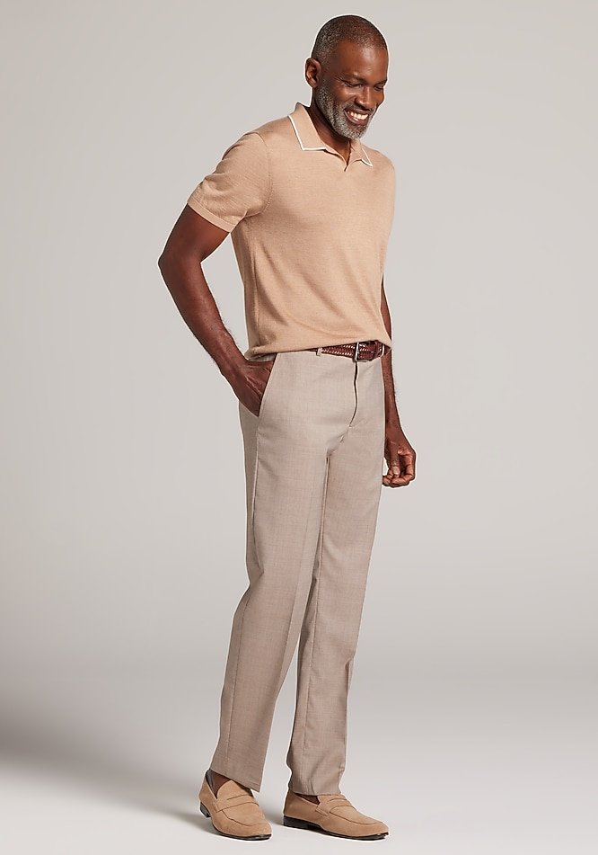 brown wool dress pants Reserve Collection Tailored Fit Textured Grid Italian Wool Dress Pants -  Reserve