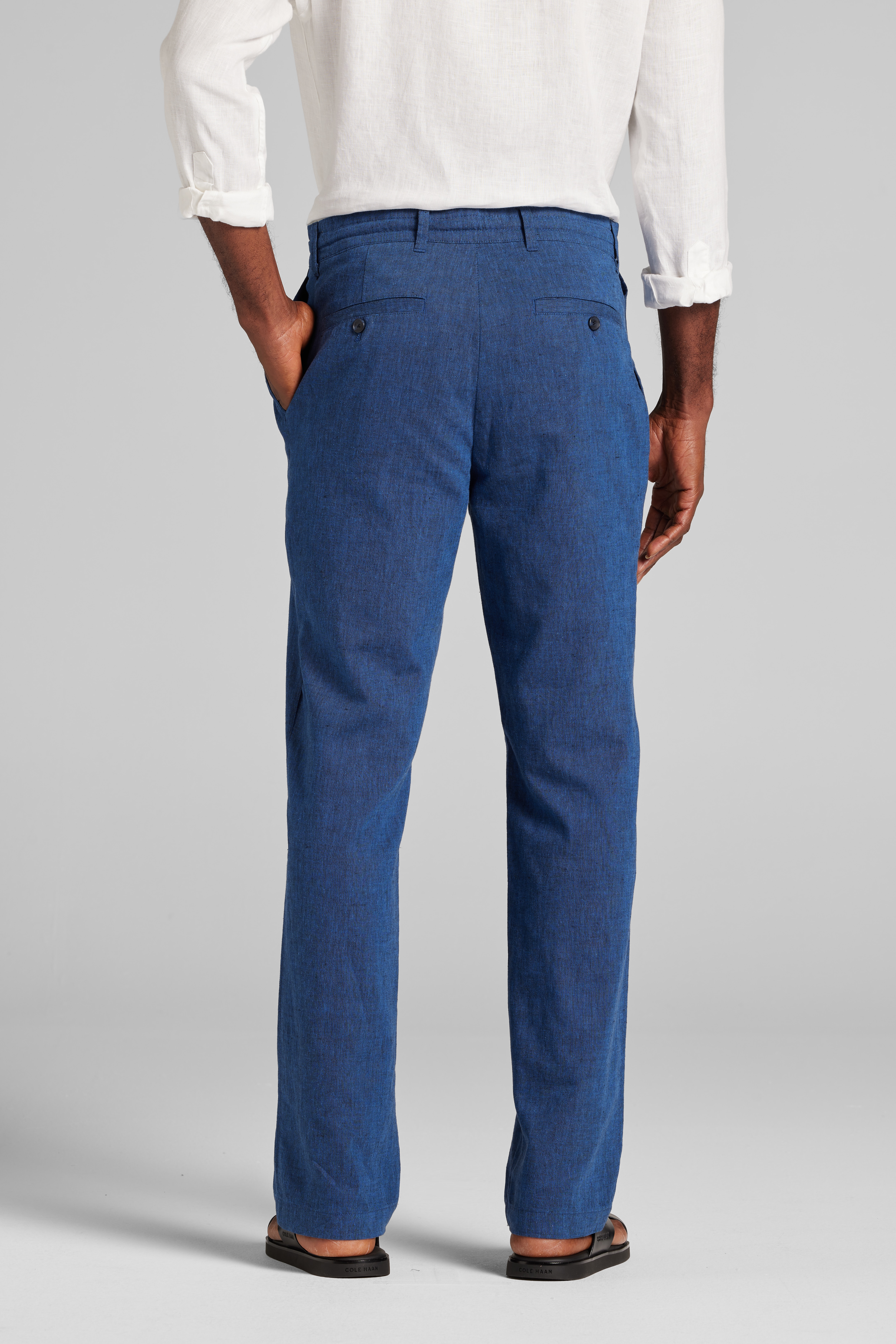Reserve Collection Tailored Fit Basketweave Linen Blend Drawstring Pants