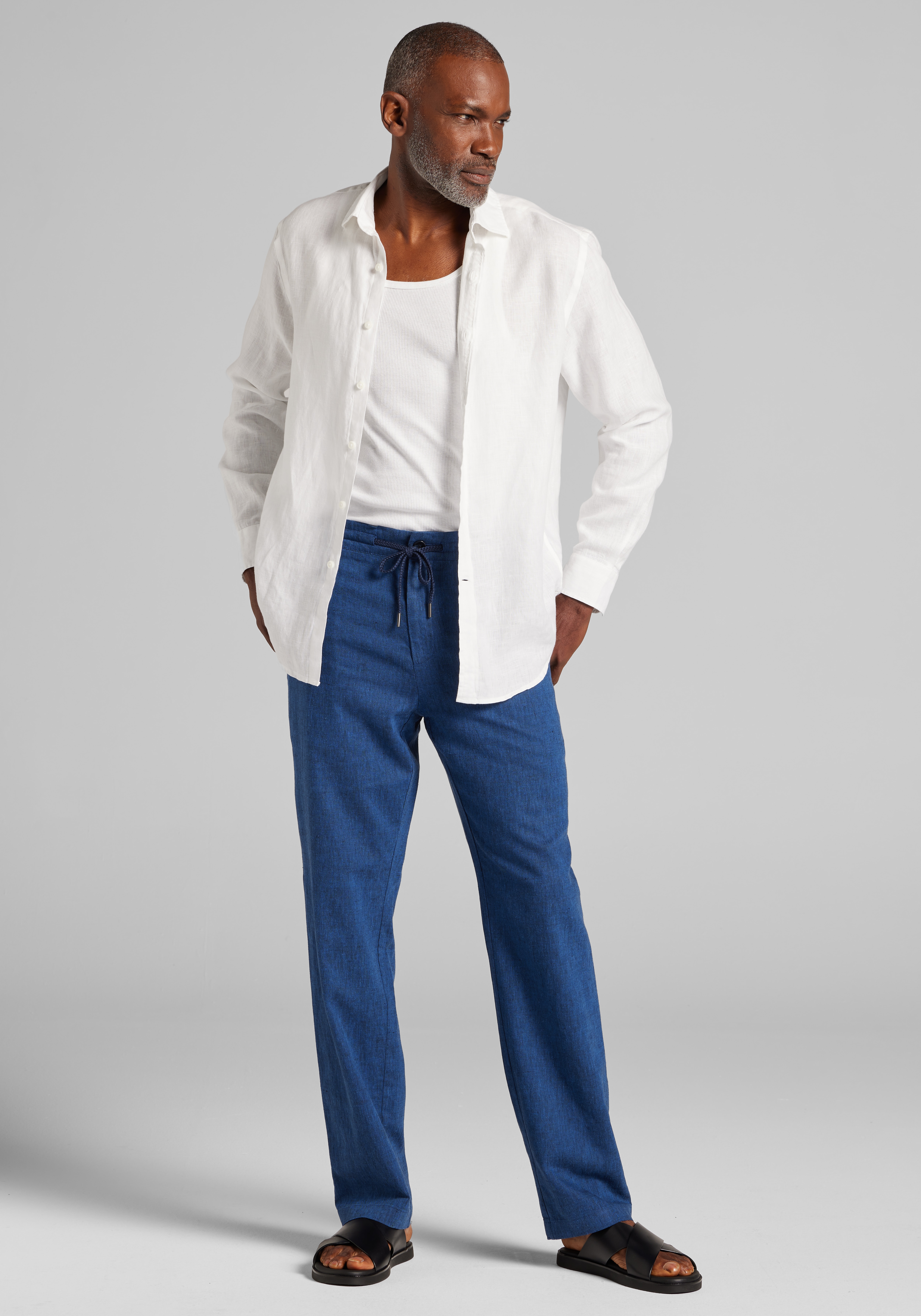 Reserve Collection Tailored Fit Basketweave Linen Blend Drawstring Pants