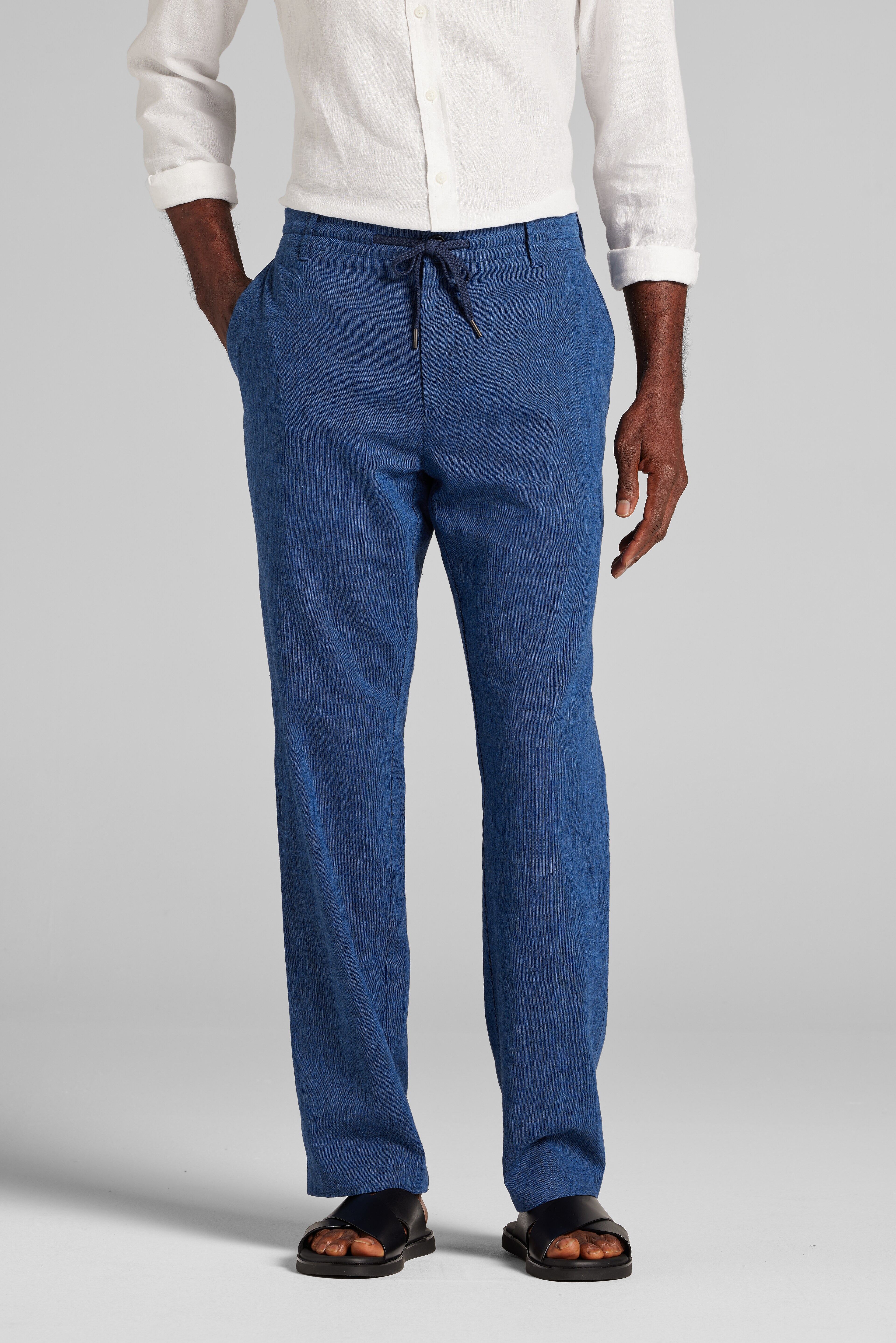 Reserve Collection Tailored Fit Basketweave Linen Blend Drawstring Pants CLEARANCE