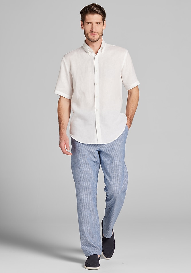 Reserve Collection Tailored Fit Stripe Linen Blend Drawstring