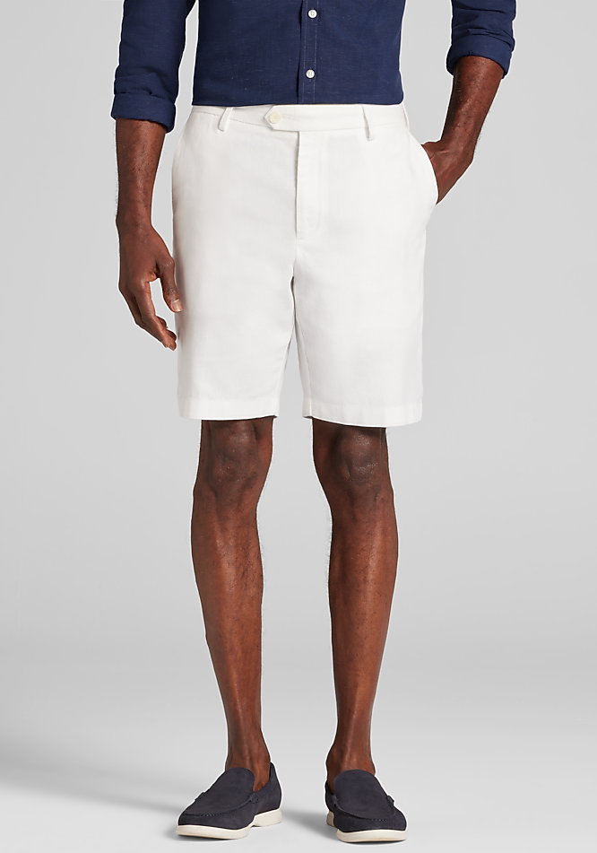 Men's Big & Tall Reserve Collection Tailored Fit Linen Blend Shorts at Jos. A. Bank, Cream/White, Size 48 Regular