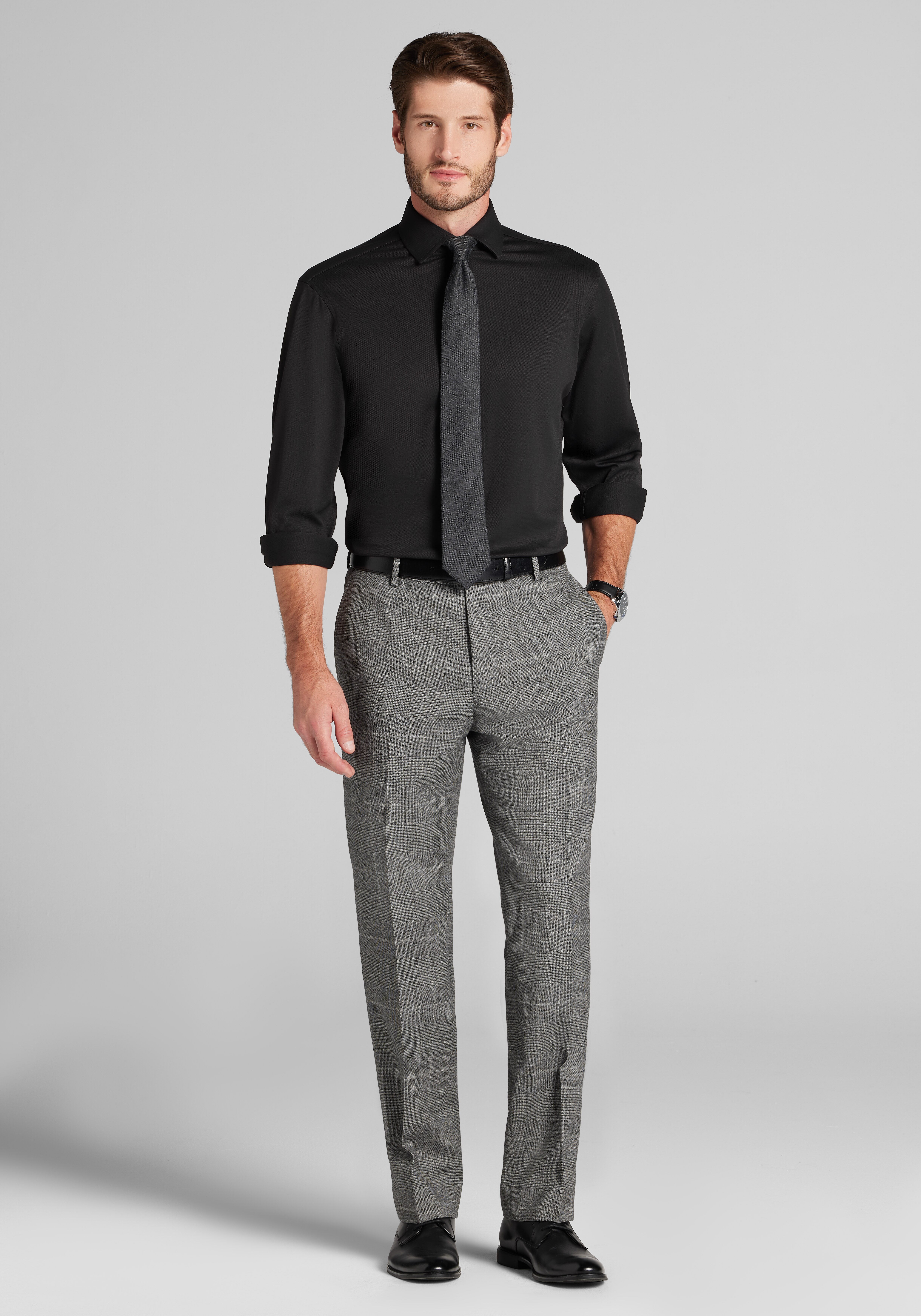 Reserve Collection Tailored Fit Windowpane Italian Wool Dress Pants