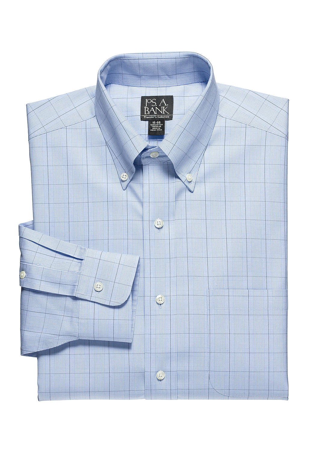 Traveler&reg; Collection Tailored Fit Button-Down Collar Windowpane Dress Shirt - Big & Tall