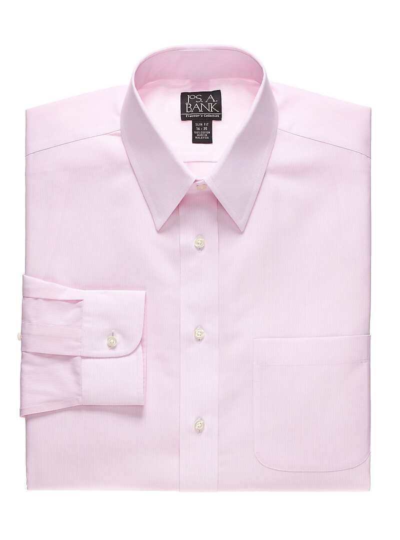 Traveler Collection Slim Fit Point Collar Thin Stripe Dress Shirt CLEARANCE Clearance Under