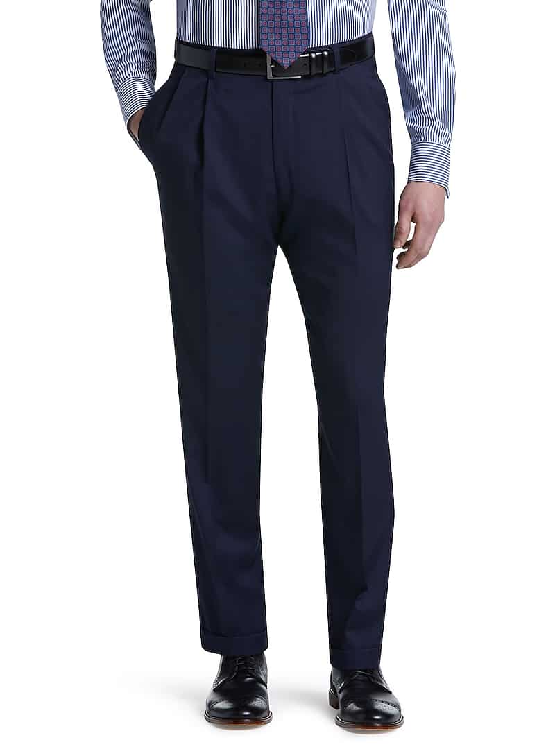 Jos. A. Bank Men's Signature Collection Traditional Fit Pleated Front Pants (Blue)