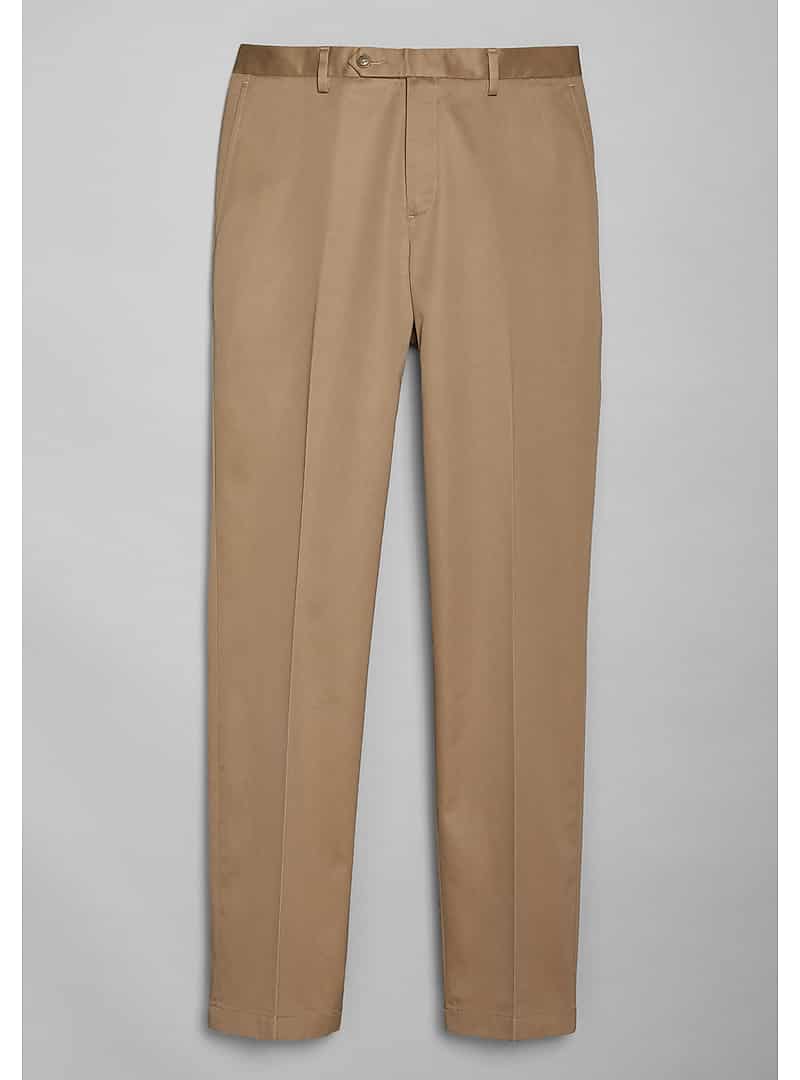 Jos. A. Bank Men's Traveler Collection Tailored Fit Flat Front Twill Pants (Tan)