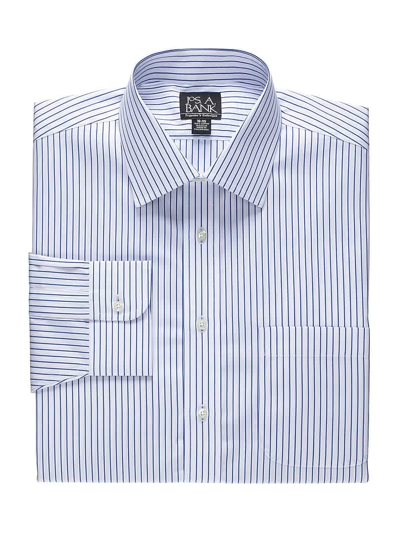 Jos. A. Bank Traveler Collection Traditional Fit Spread Collar Micro Stripe Dress Shirt (Blue)