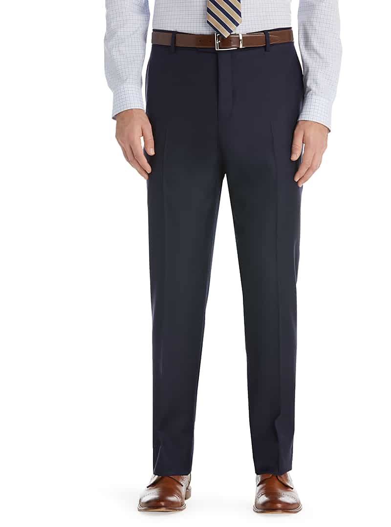 Jos. A. Bank Traveler Collection Tailored Fit Flat Front Suit Separate Men's Pants (Navy)