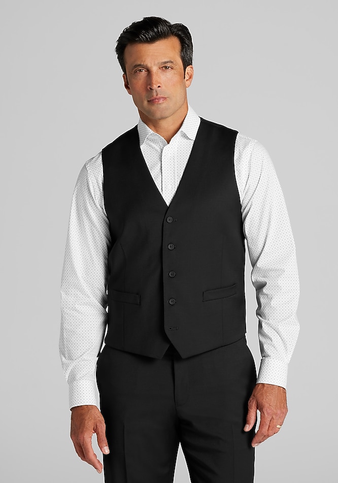 collarless dress shirt with vest Men's Traveler COOLMOTION Tailored Fit Suit Vest at Jos. A. Bank, Black, Size X Large