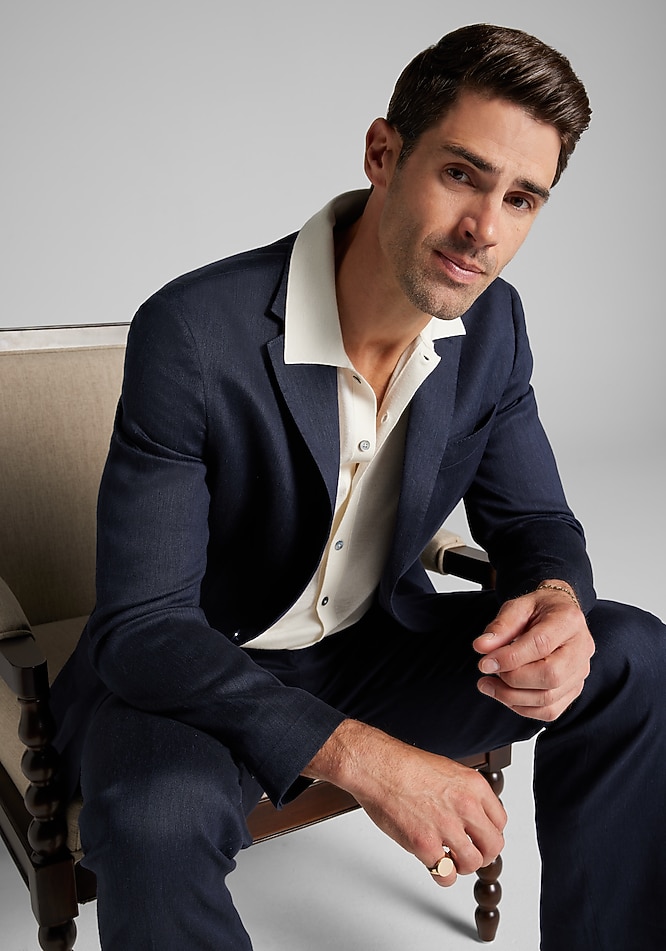 スーツ 5351 LUXURY CHECK TAILORED SETUP 46 Reserve Collection Tailored Fit Linen Blend Suit Separate Jacket