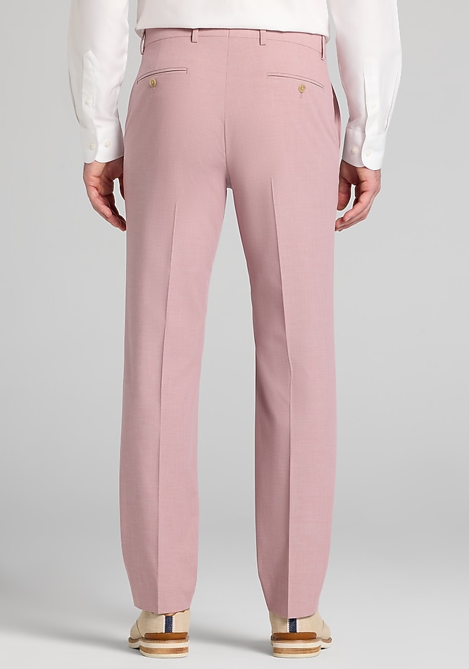 pink dress pants mens Formal Trousers For Men Indochino Men's Custom Milano Soft Pink 100% Wool lit dressing room Men's Pink Dress Pants |