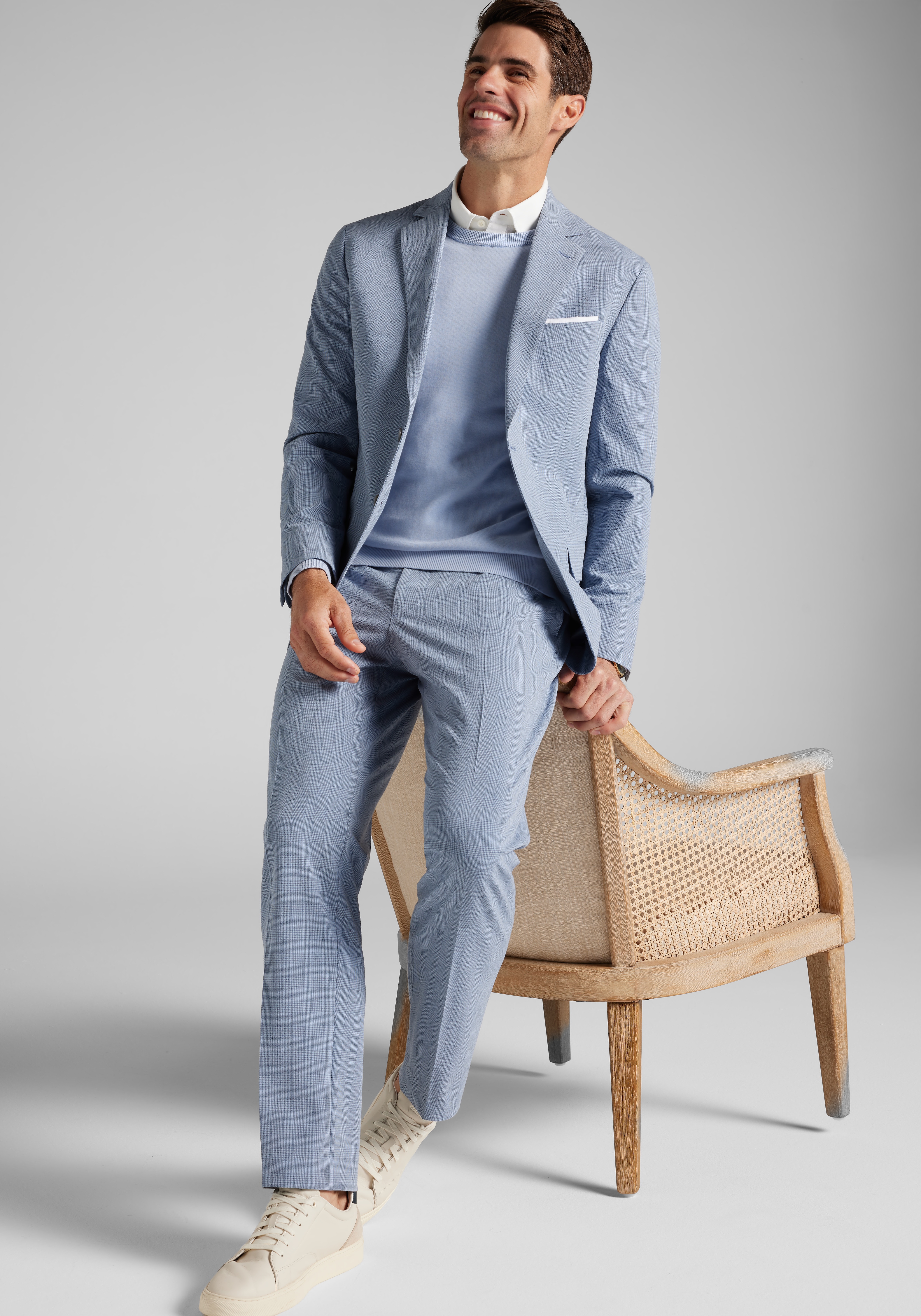 Jos. A. Bank Tailored Fit Comfort Stretch Seersucker Plaid Suit Separate Jacket