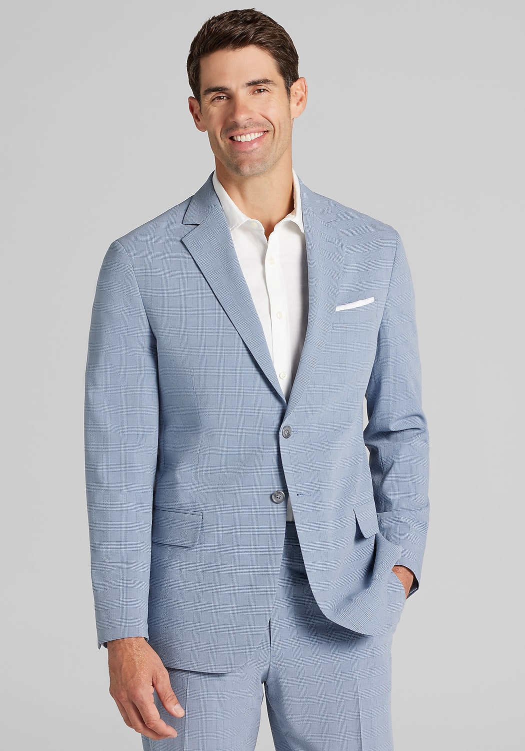 Jos. A. Bank Tailored Fit Comfort Stretch Seersucker Plaid Suit Separate Jacket