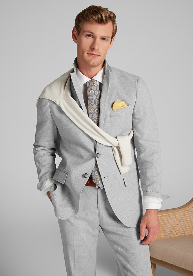 Jos. A. Bank Slim Fit Comfort Stretch Linen Blend Plaid Suit - Jos