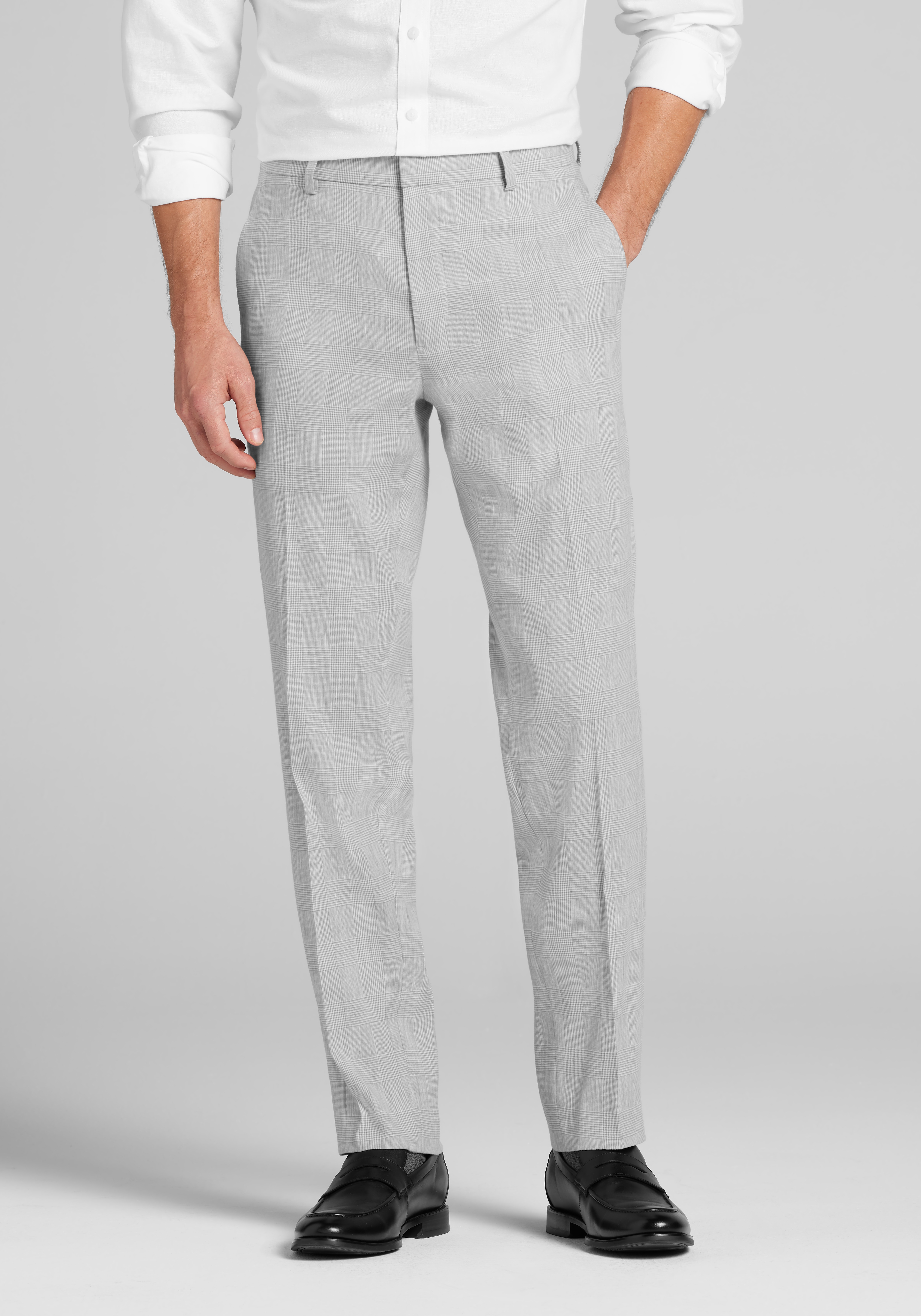 Men's Suits, Jos. A. Bank Comfort Stretch Slim Fit Linen Blend Plaid Suit Separates Pants - Jos A Bank