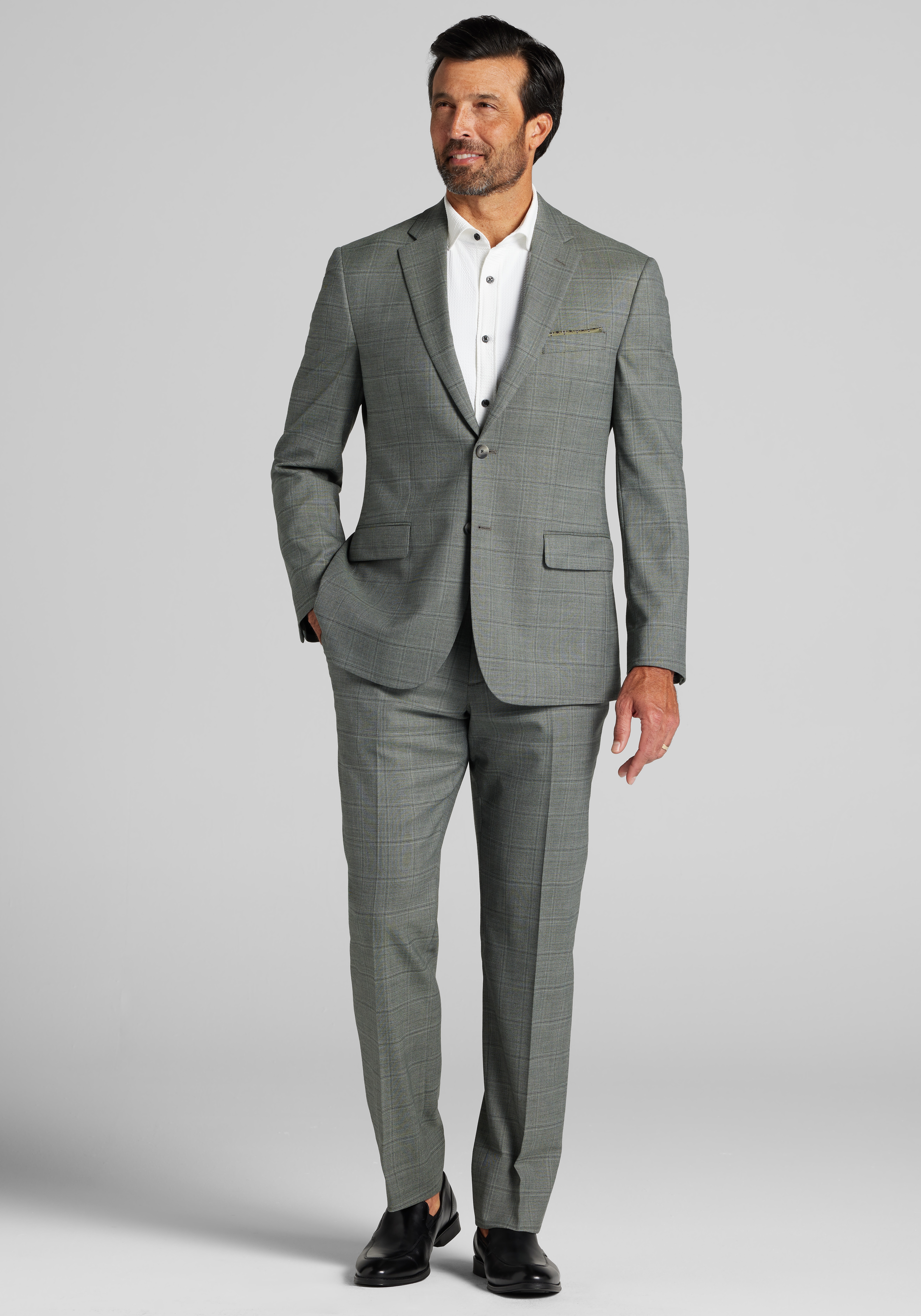 Men's Suits, Traveler&reg; COOL<i>MOTION</i> Tailored Fit Windowpane Suit - Jos A Bank