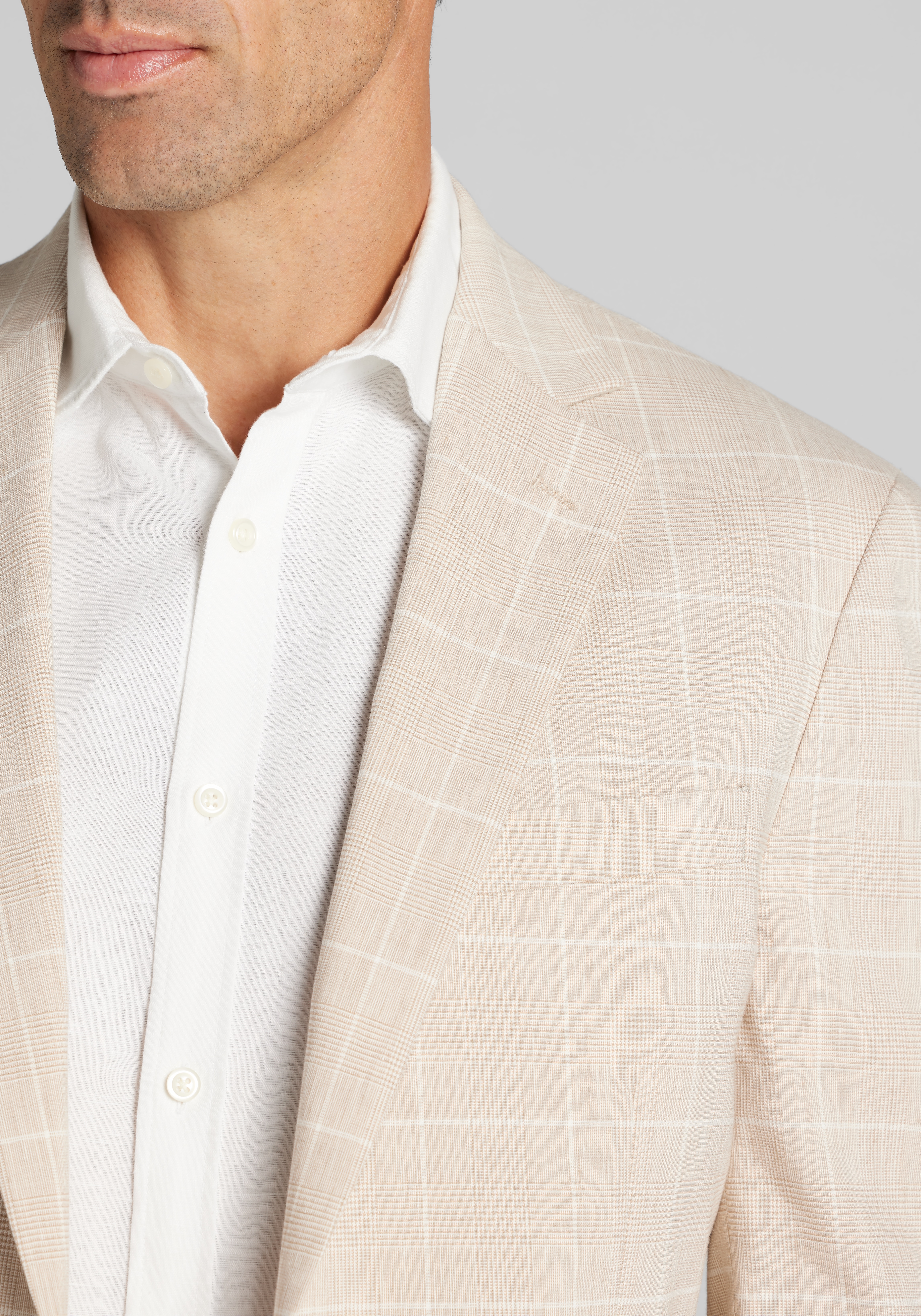 Jos. A. Bank Tailored Fit Comfort Stretch Linen Blend Windowpane Suit Separate Jacket - Big & Tall