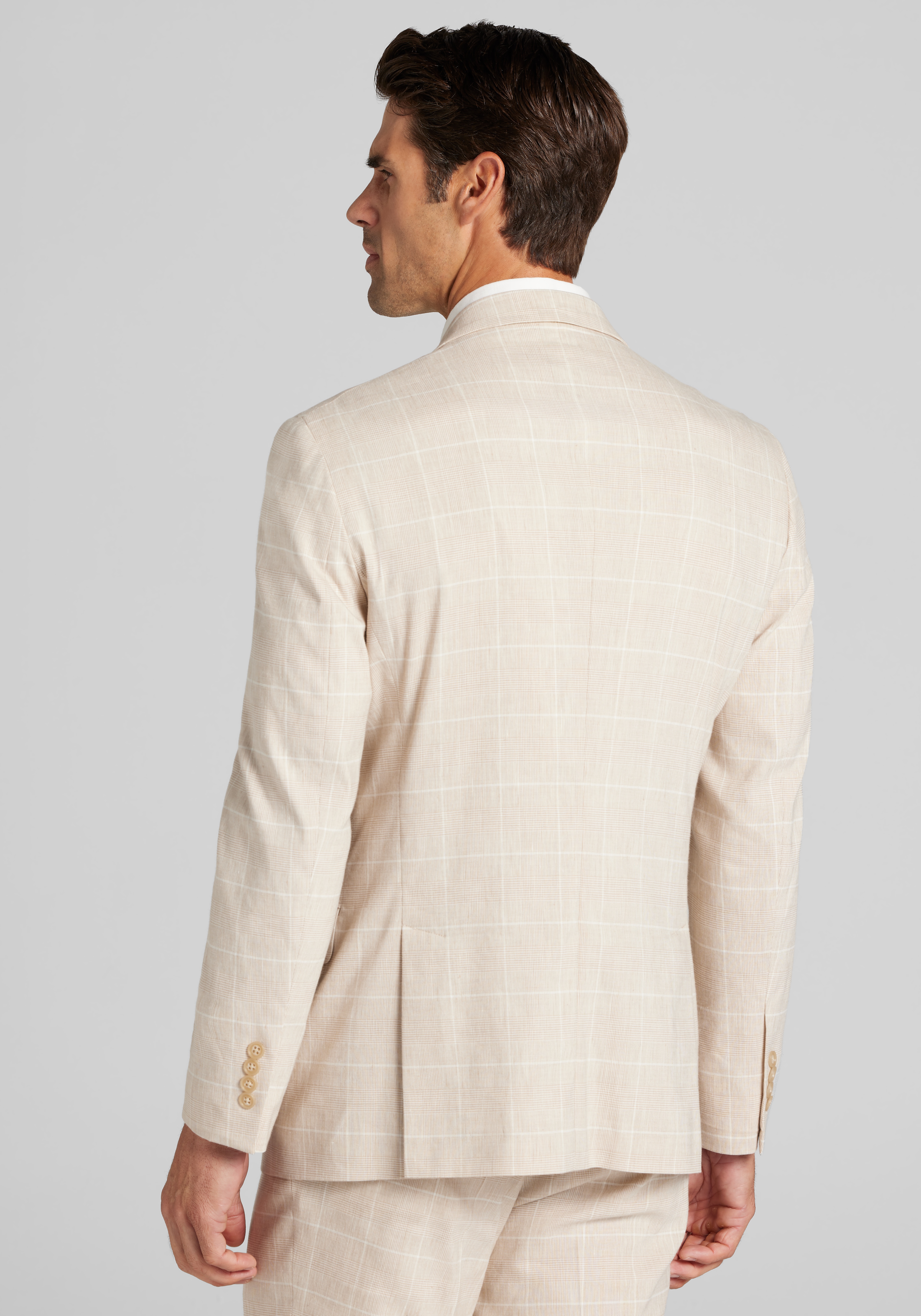 Jos. A. Bank Tailored Fit Comfort Stretch Linen Blend Windowpane Suit Separate Jacket - Big & Tall