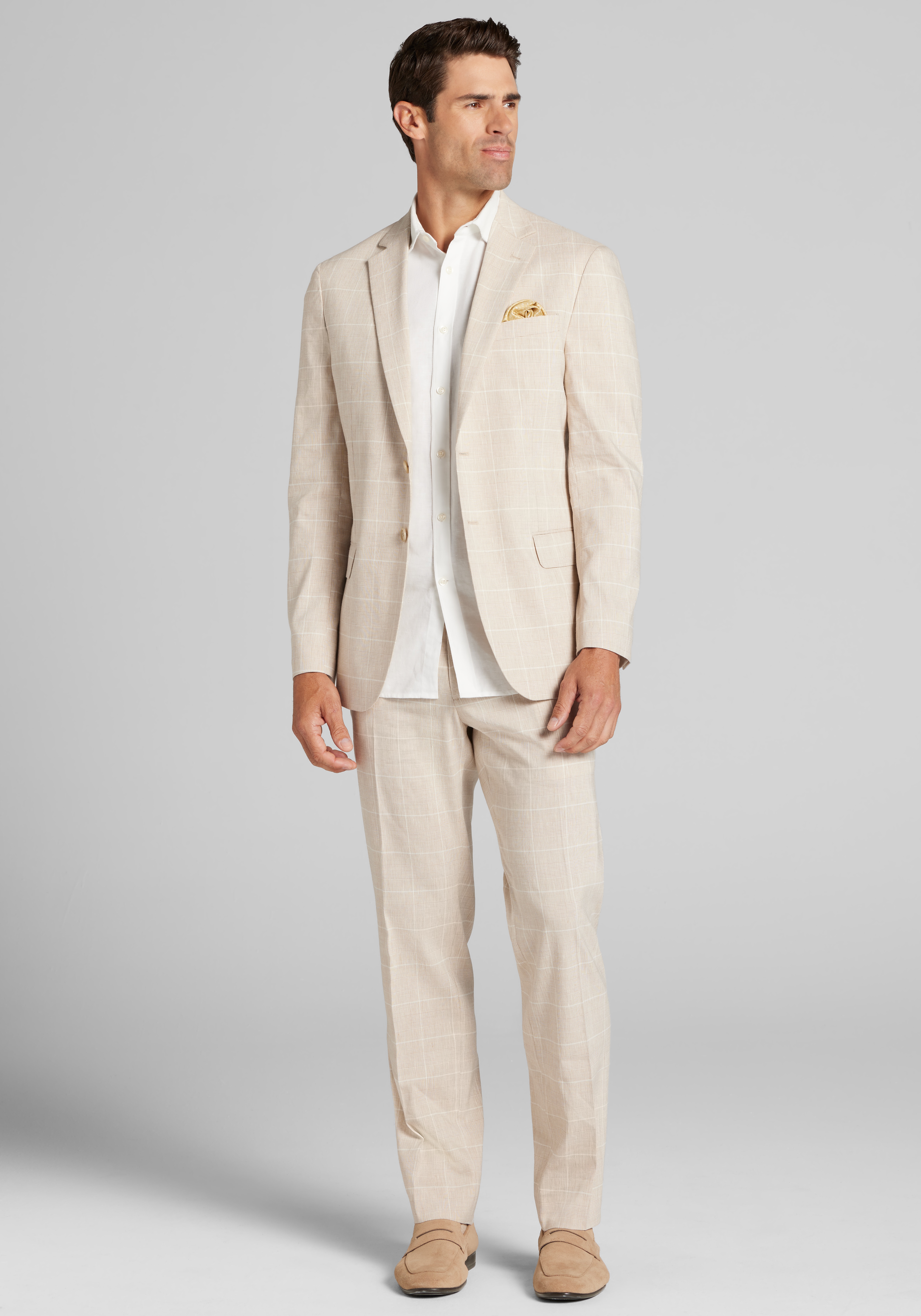 Jos. A. Bank Tailored Fit Comfort Stretch Linen Blend Windowpane Suit Separate Jacket - Big & Tall