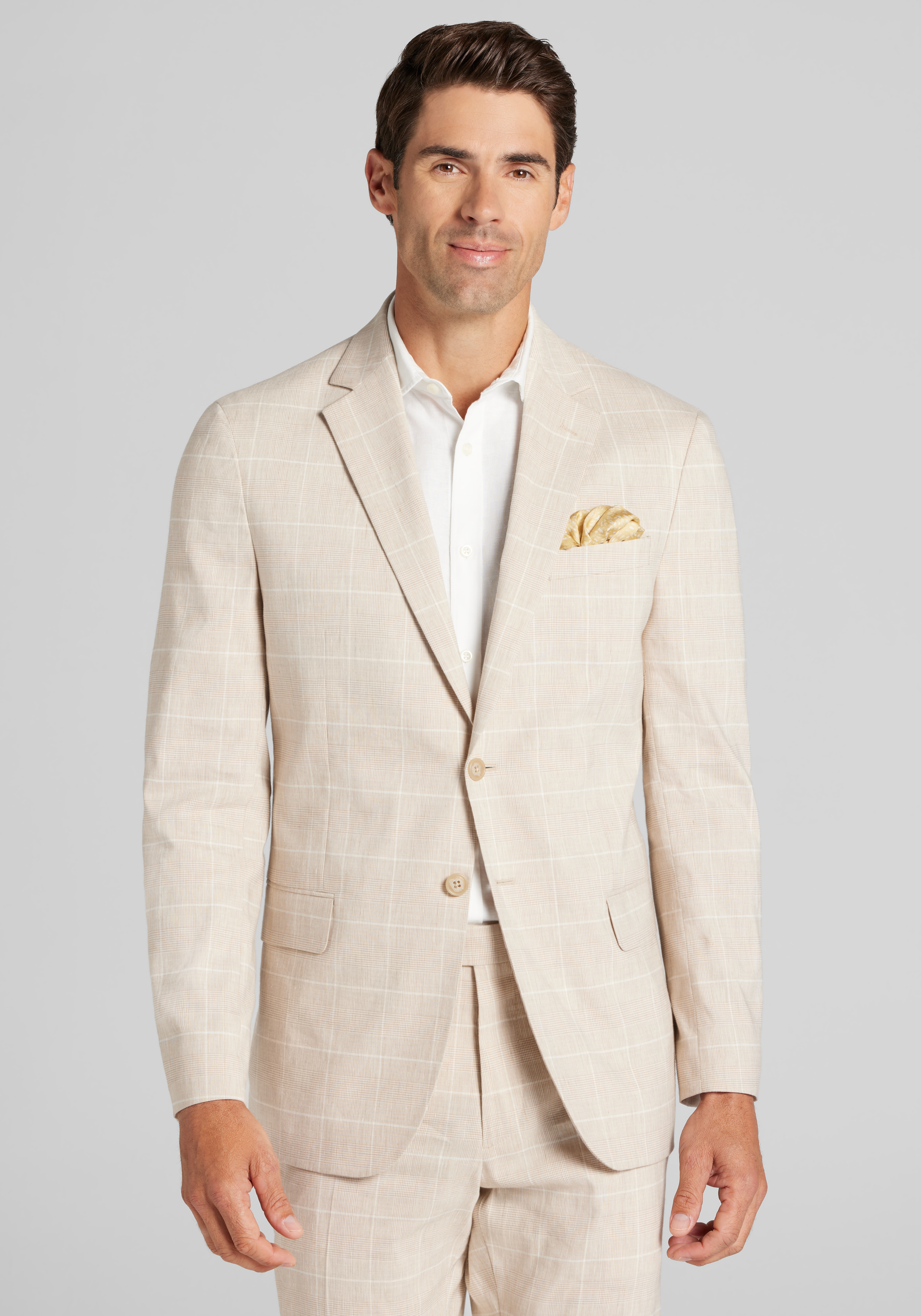 Men's Suits, Jos. A. Bank Tailored Fit Comfort Stretch Linen Blend Windowpane Suit Separate Jacket - Jos A Bank