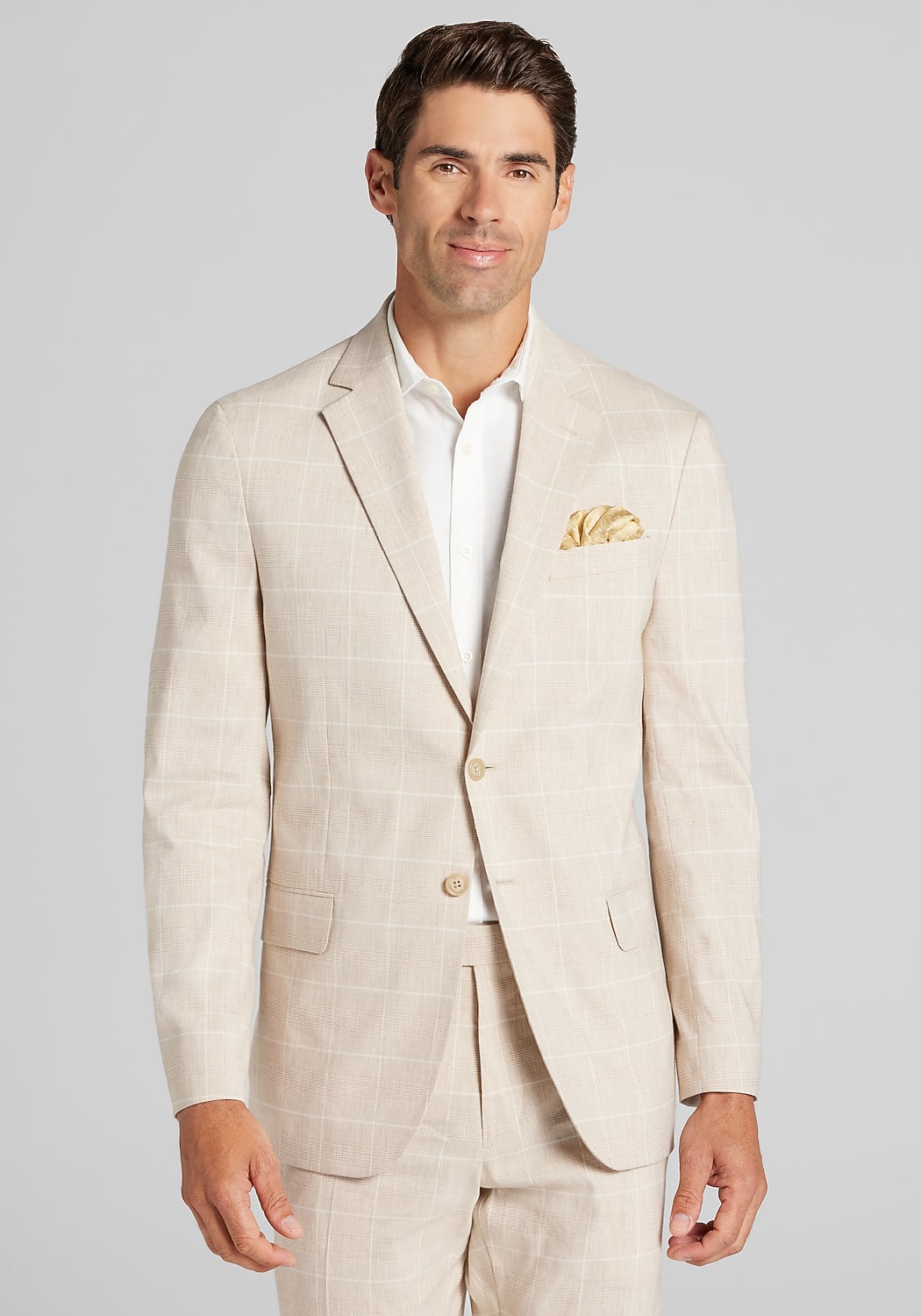 Jos. A. Bank Tailored Fit Comfort Stretch Linen Blend Windowpane Suit Separate Jacket