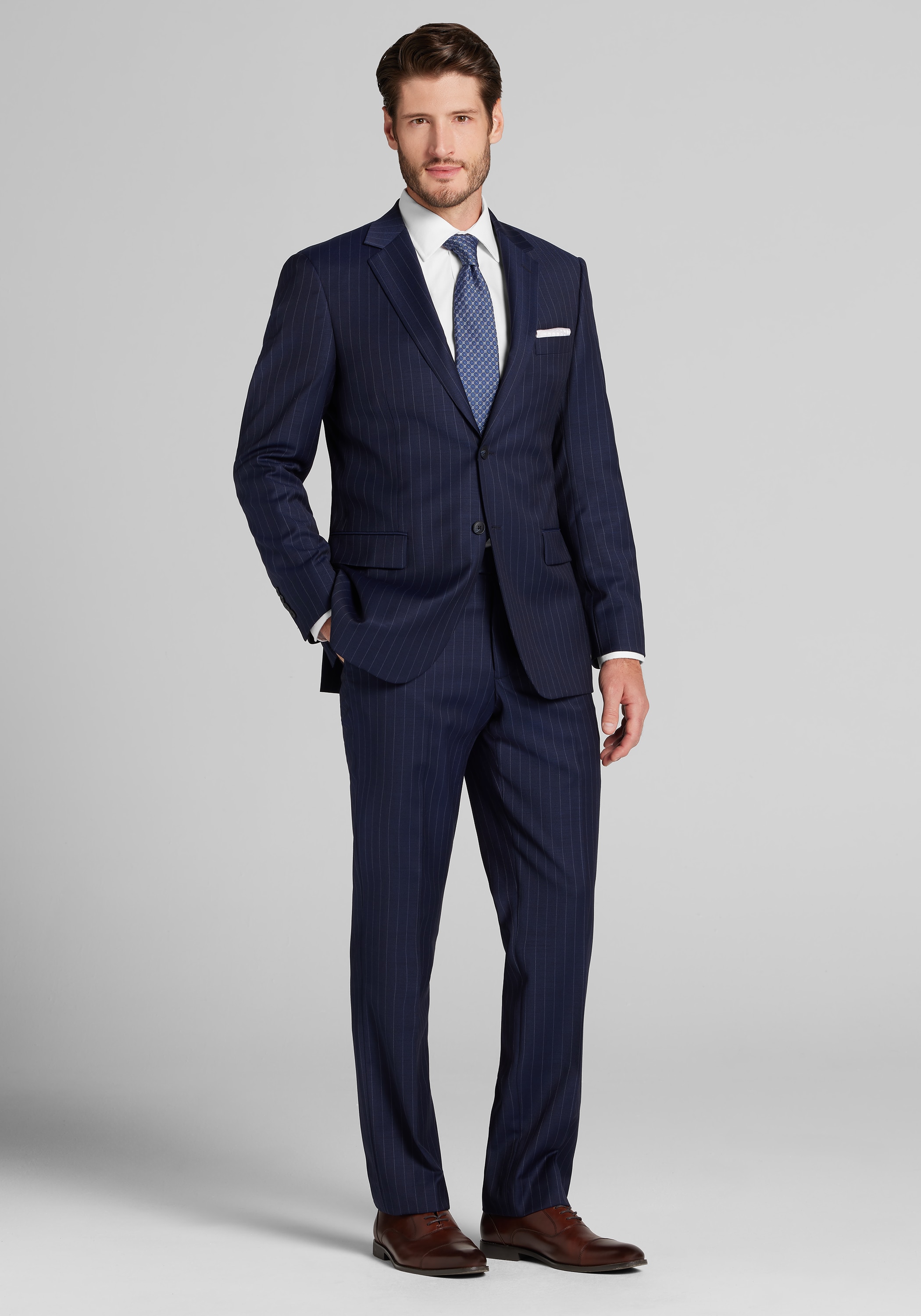 Men's Suits, Traveler&reg; COOL<i>MOTION</i> Tailored Fit Pinstripe Suit - Jos A Bank