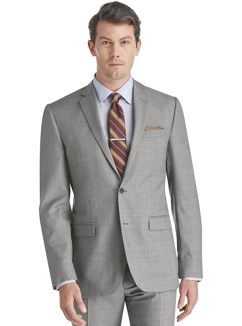 Jos. A. Bank Men's Traveler Collection Slim Fit Sharkskin Suit Separate Jacket (Size: 39 Long & Light Grey)
