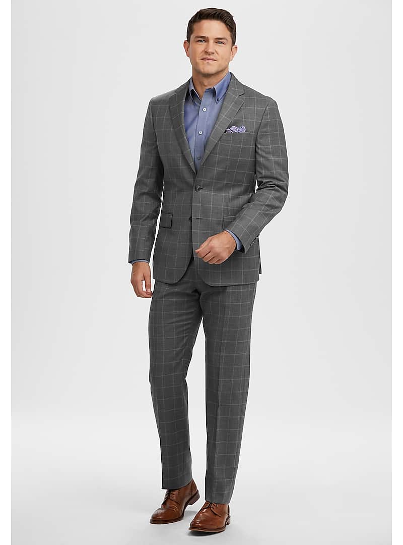 Jos. A. Bank Men's Traveler Collection Slim Fit Windowpane Suit (Grey)