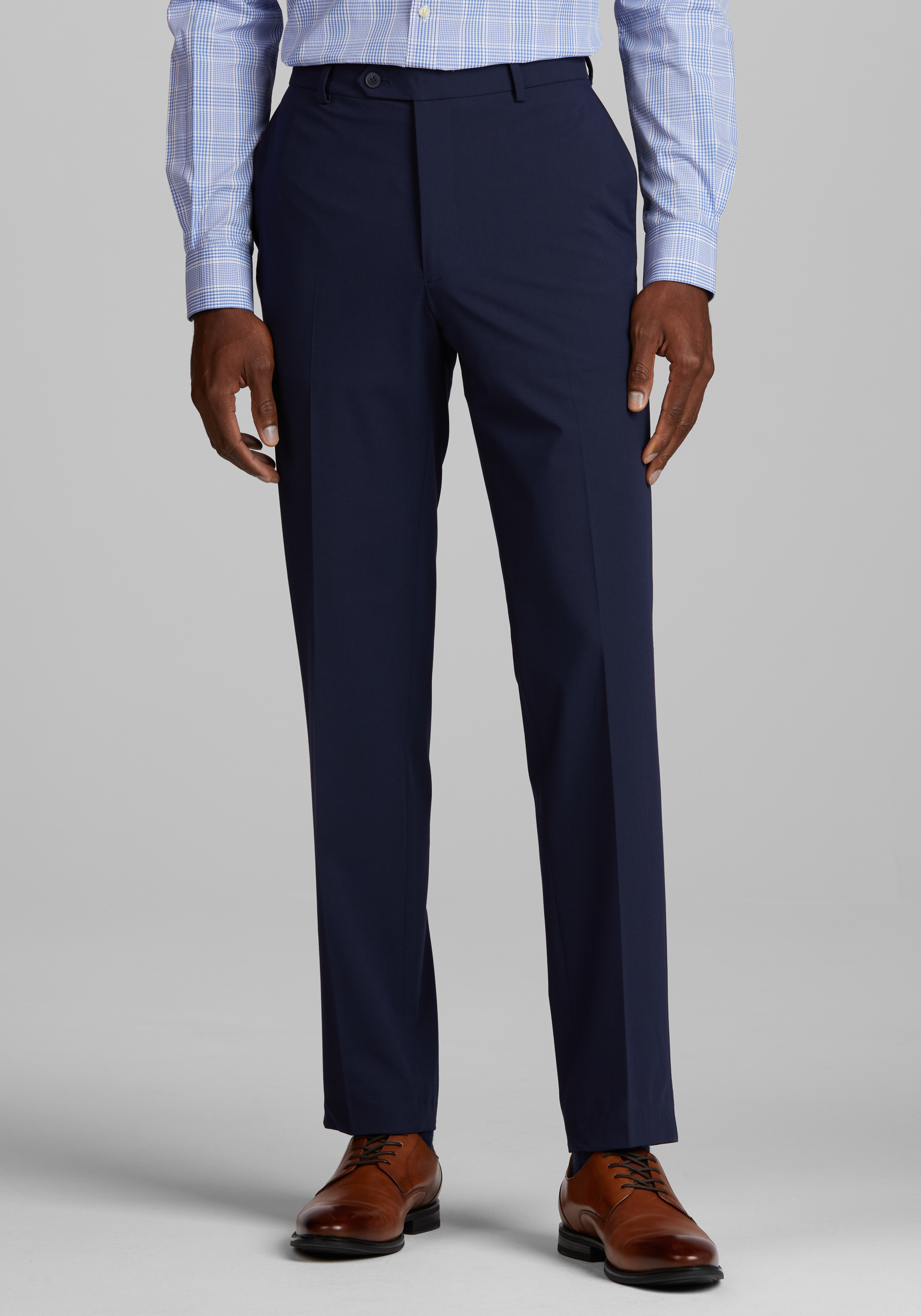 White Slim Fit Dress Pants Flat Front Pre-hemmed