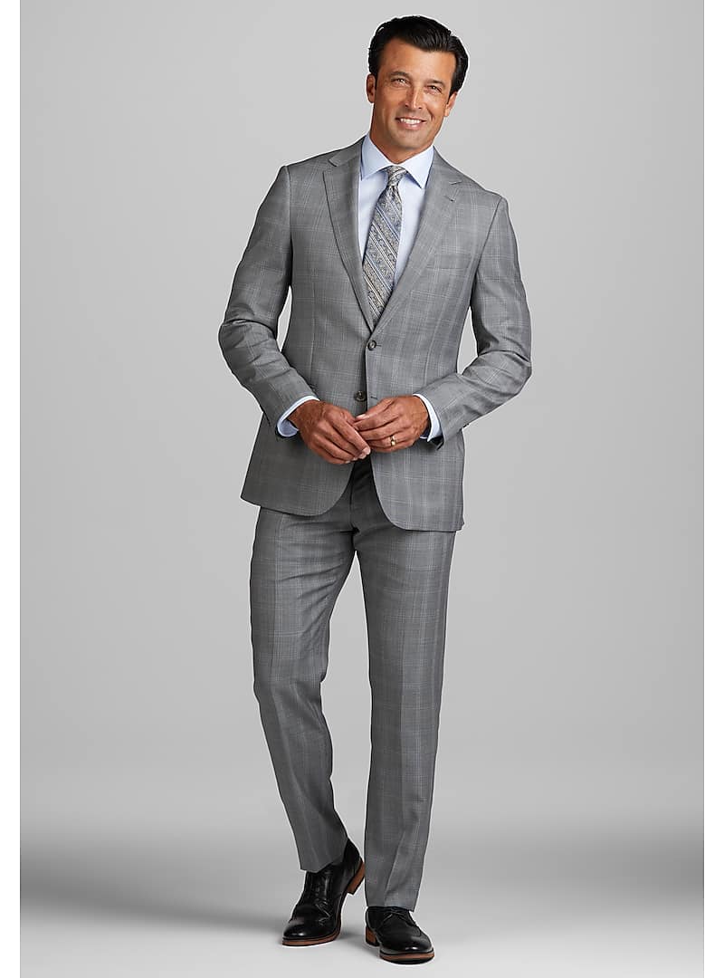 Jos. A. Bank Men's Reserve Collection Tailored Fit Plaid Suit (Light Grey)