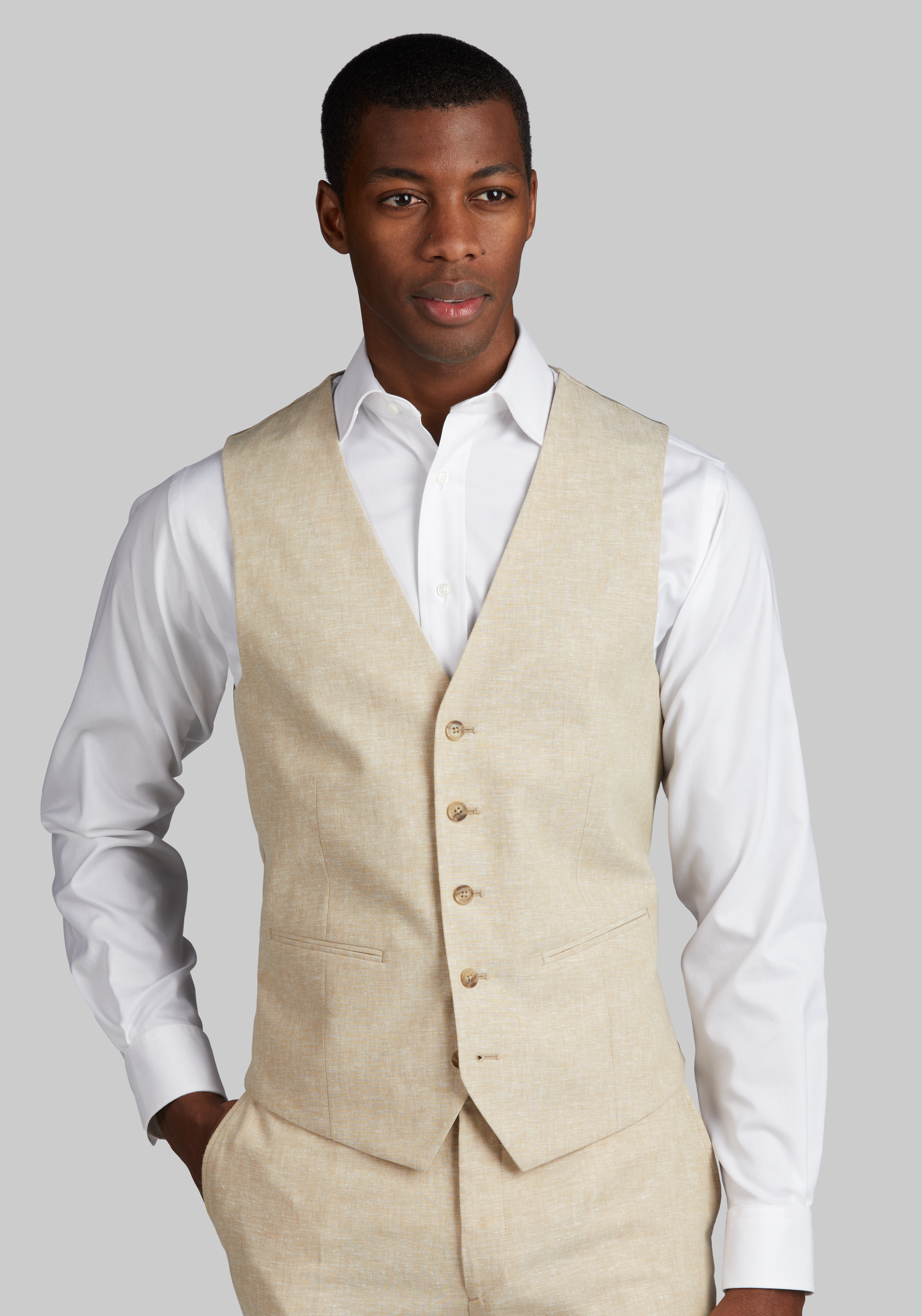 Jos. A. Bank Slim Fit Linen Blend Suit Separates Vest - Linen