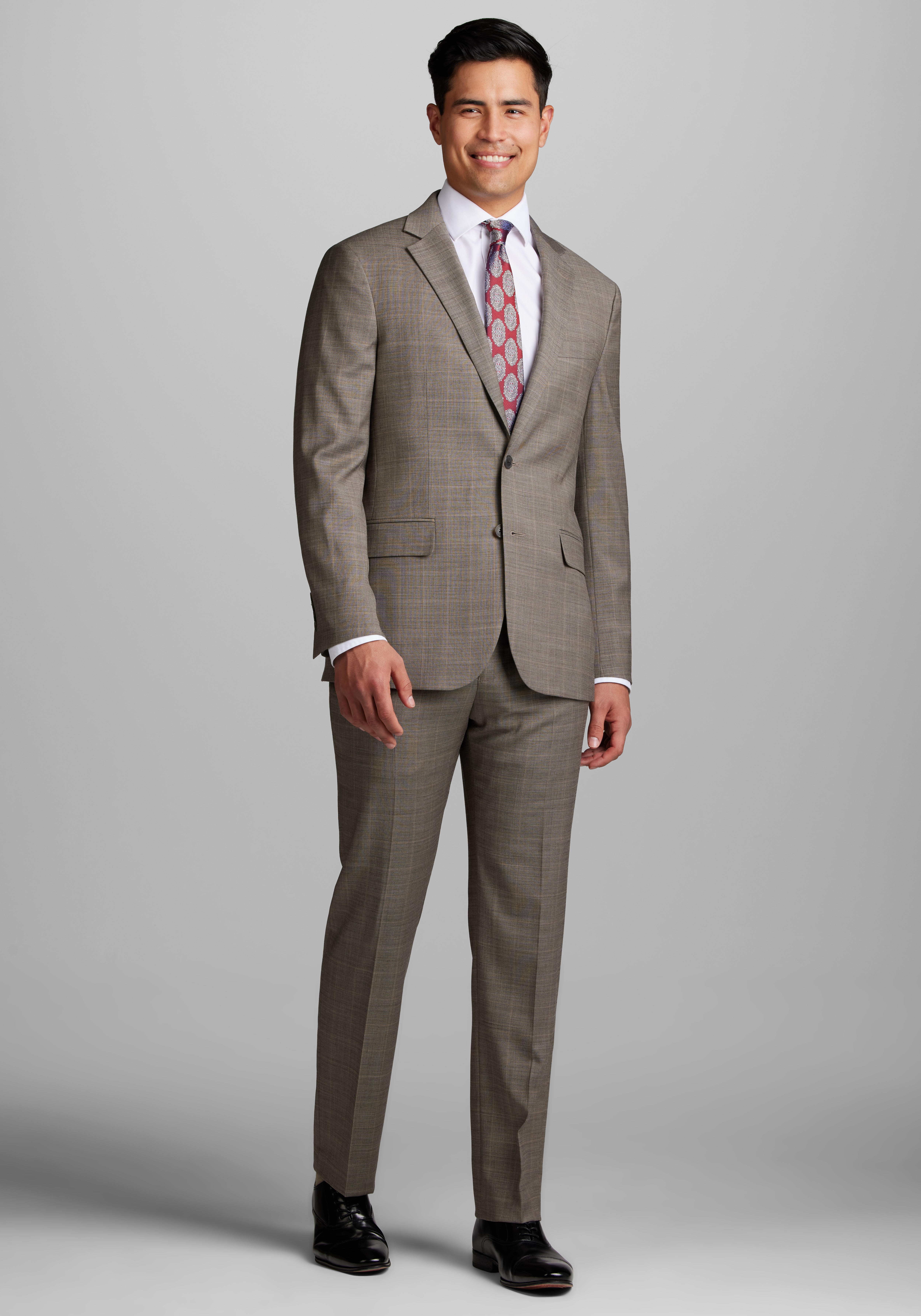 100% Wool Men's Light Grey Tailored Fit Sharkskin Piece, 44% OFF