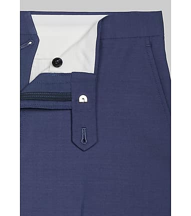 Mens Classic Fit Solid Royal Blue Flat Front Wool Dress Pants
