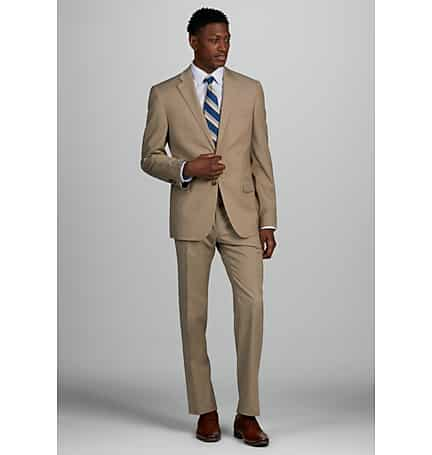 Tan fitted sale suit